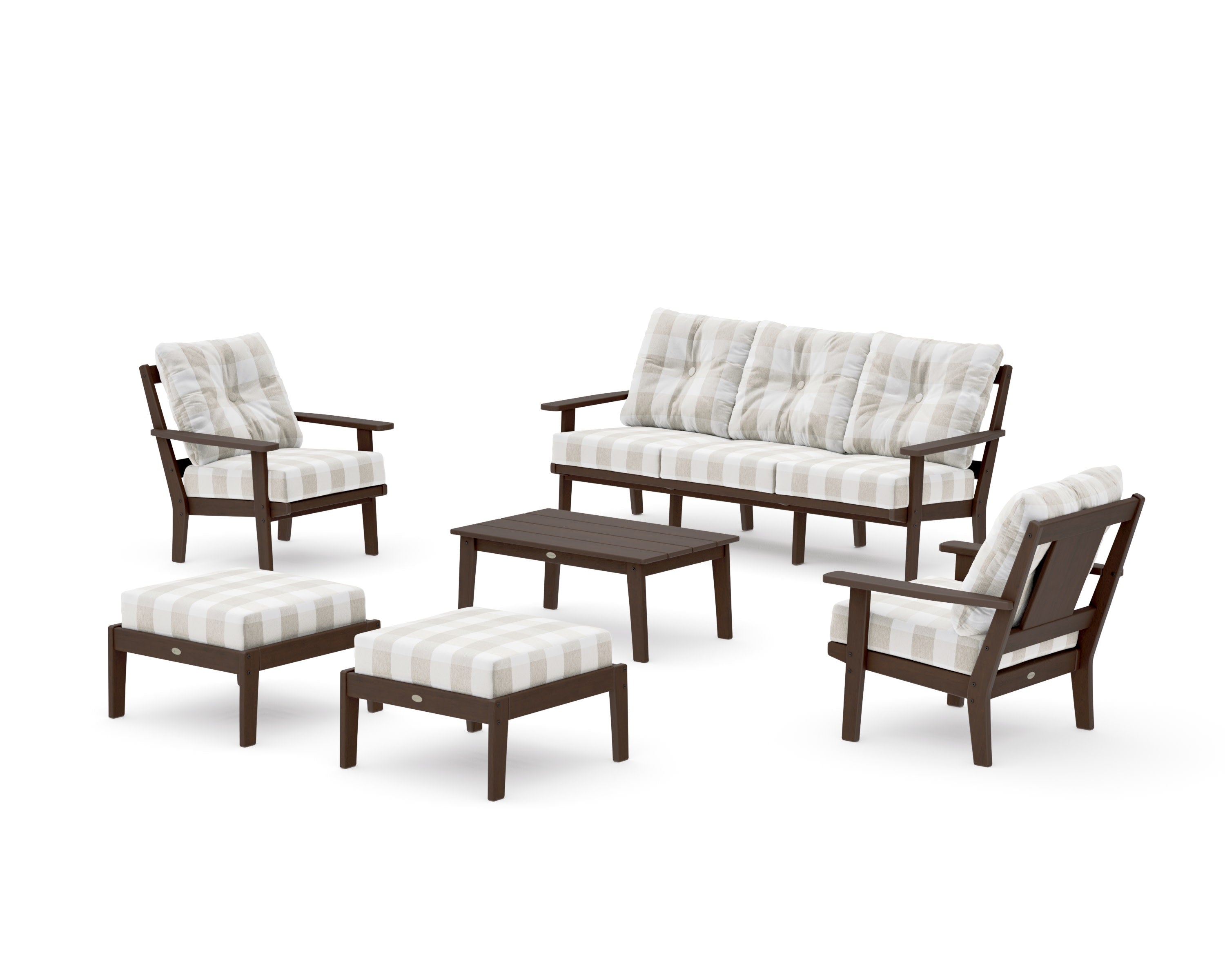 Prairie 6-Piece Lounge Sofa Set in Kona / Buffalo Plaid Dune Burlap