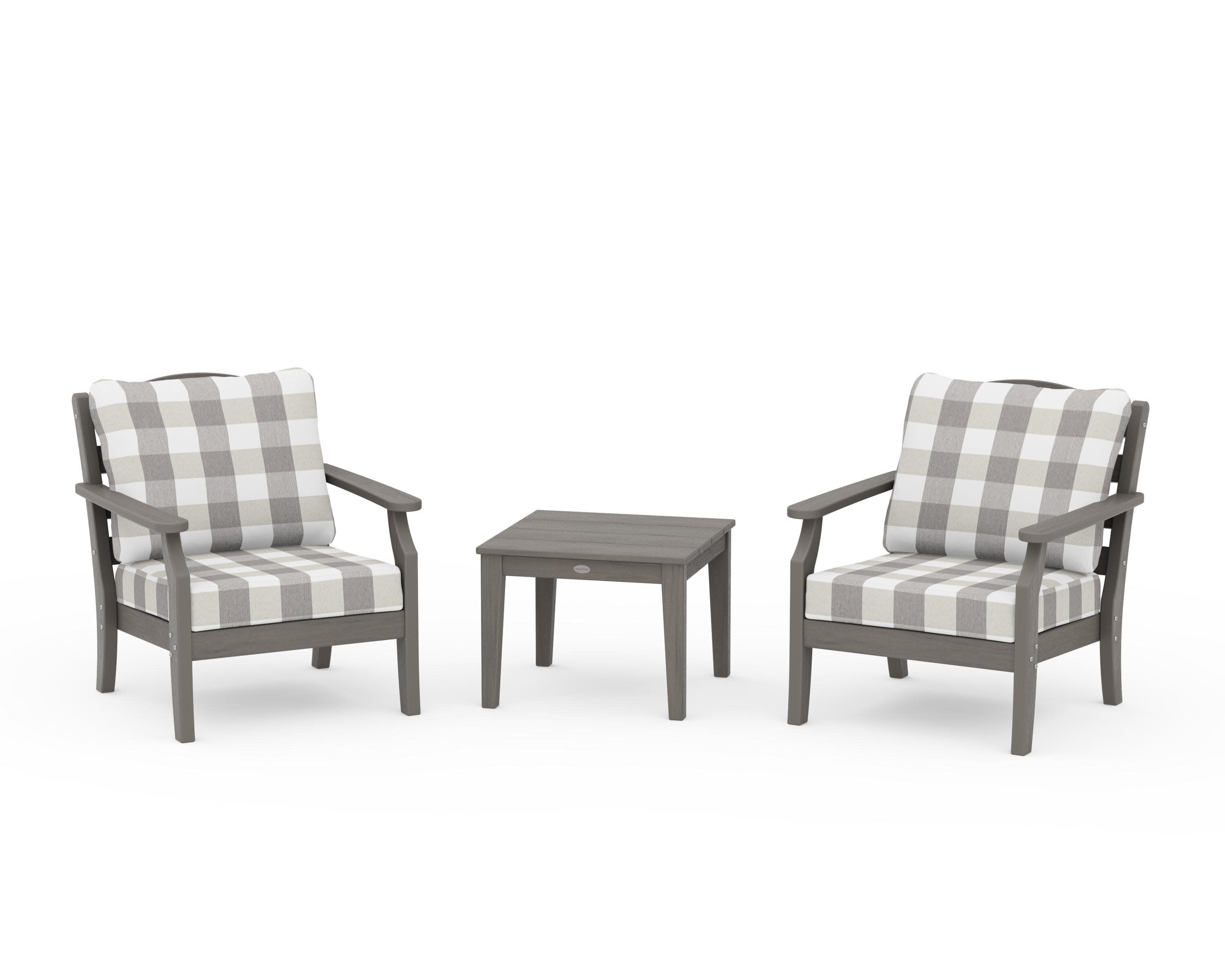 Savannah 3-Piece Deep Seating Set in Driftwood / Buffalo Plaid Grey Mist
