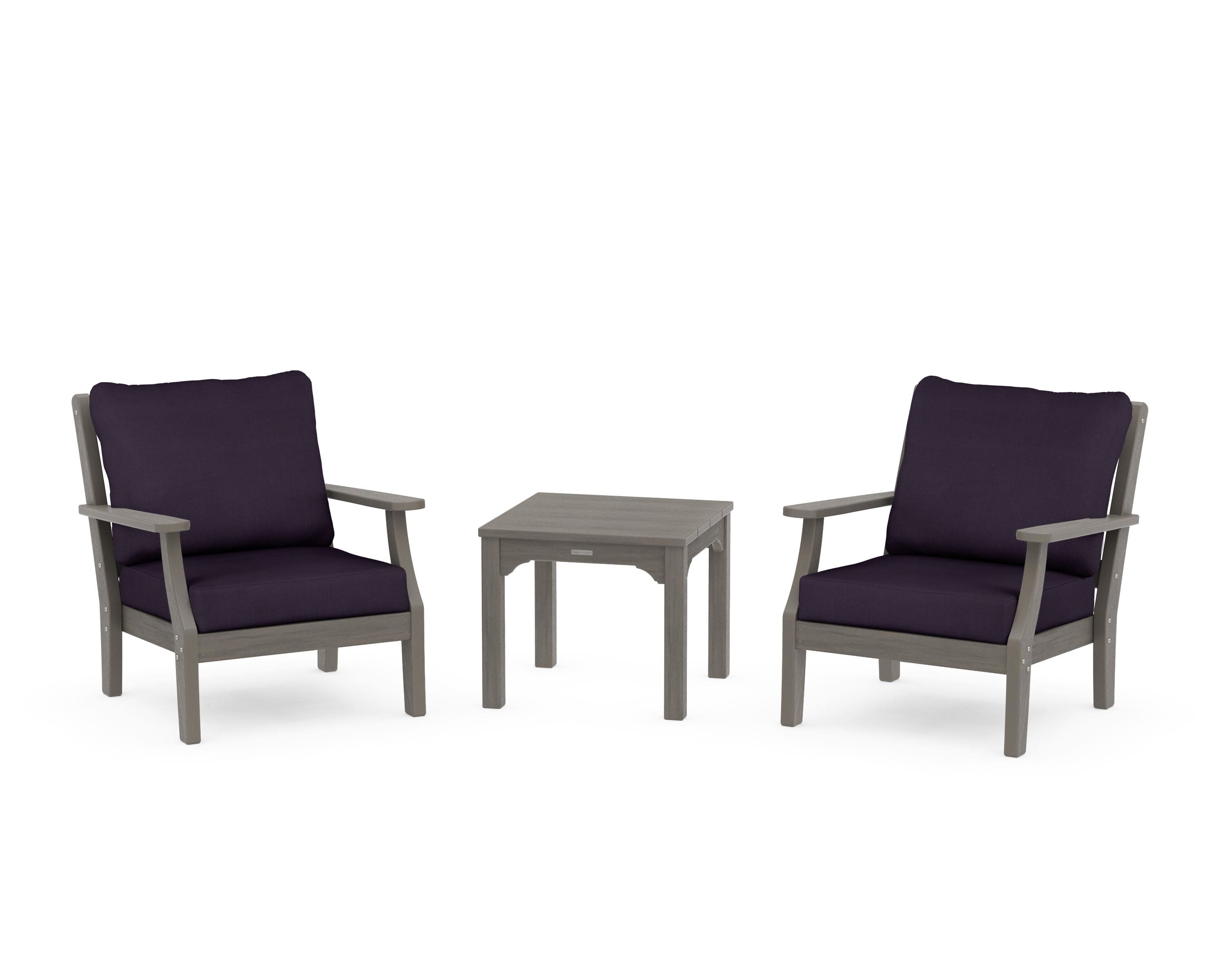 Chinoiserie 3-Piece Deep Seating Set in Driftwood / Navy Linen