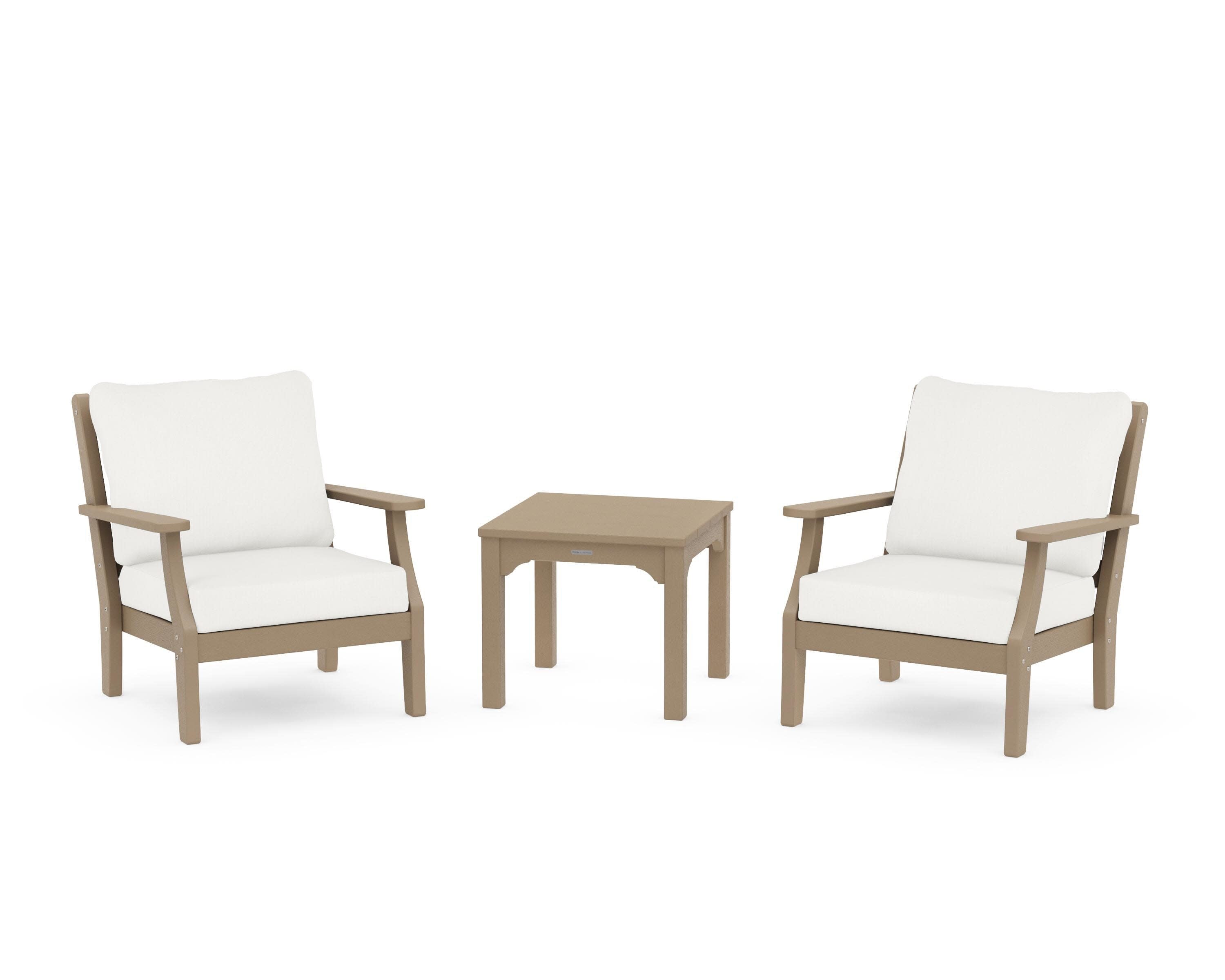 Chinoiserie 3-Piece Deep Seating Set in Vintage Sahara / Natural Linen