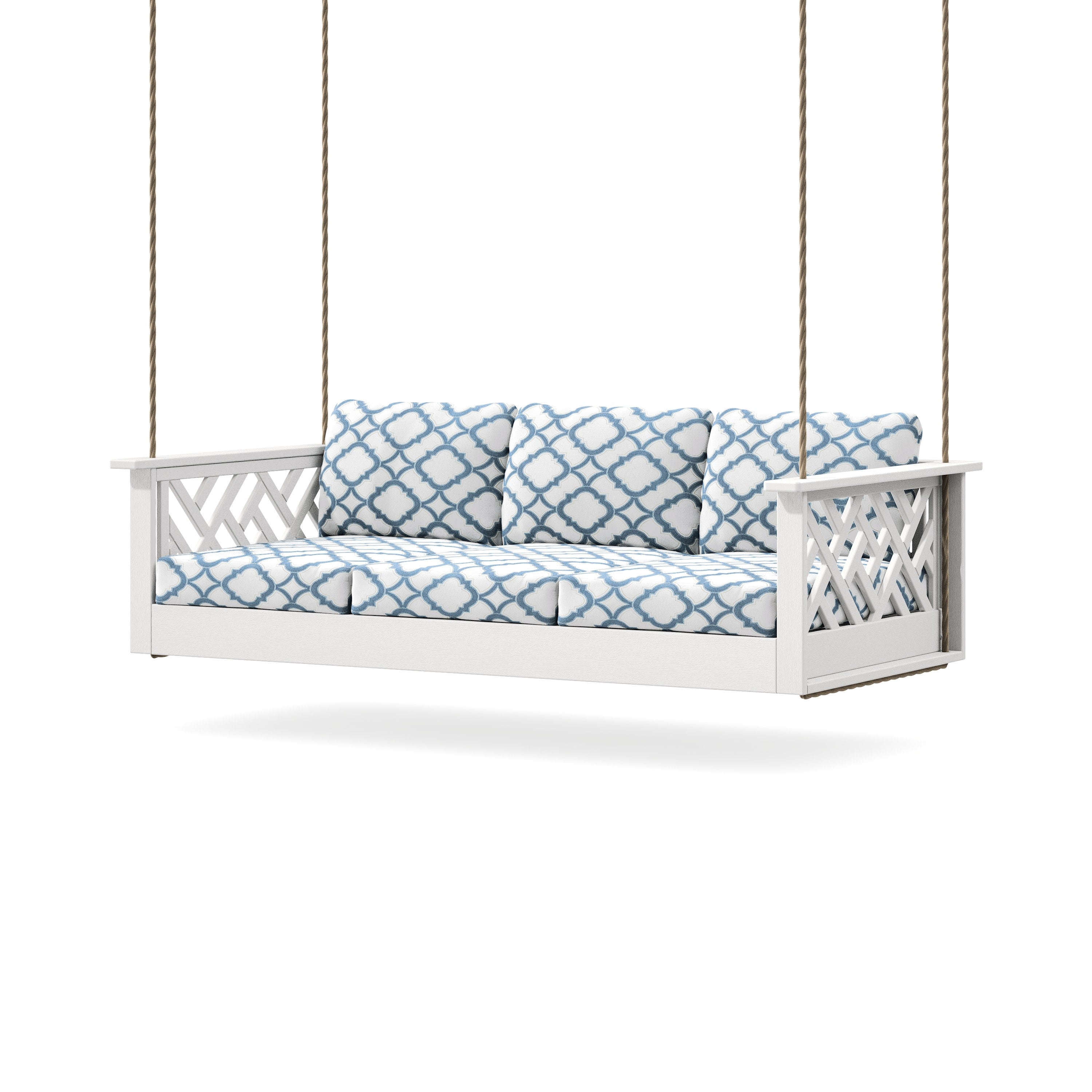 Chippendale Daybed Swing in Vintage White / Trellis Sky Blue