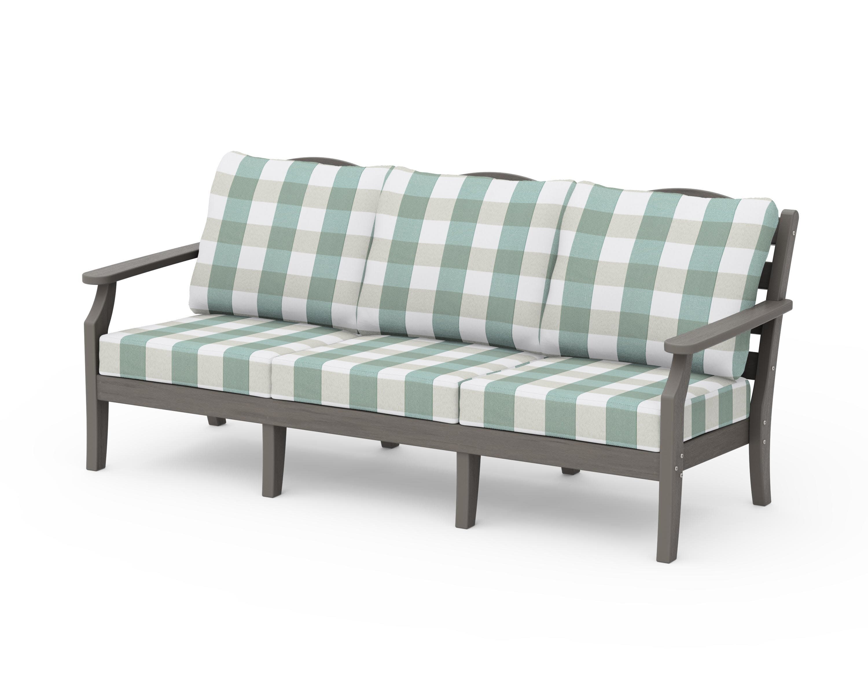 Savannah Deep Seating Sofa in Driftwood / Buffalo Plaid Glacier Spa