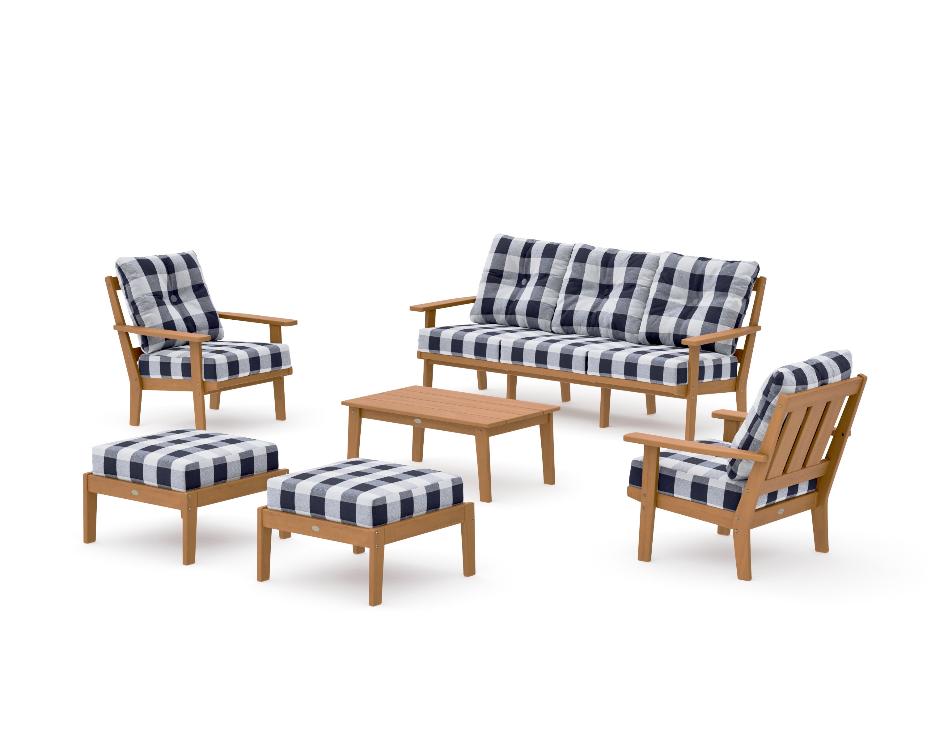 Oxford 6-Piece Lounge Sofa Set in Natural / Buffalo Plaid Navy