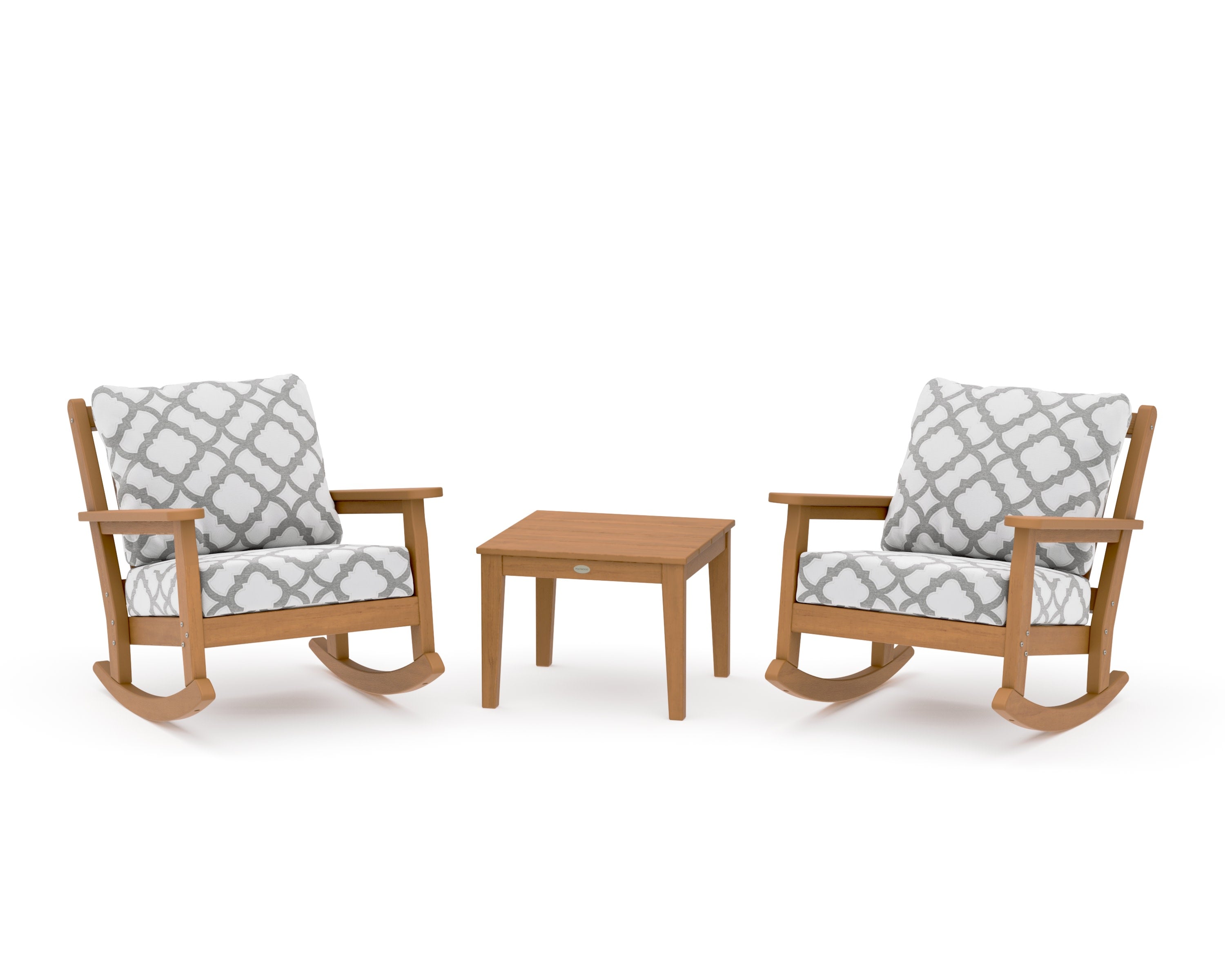 Chippendale 3-Piece Deep Seating Rocker Set in Natural / Trellis Grey Mist
