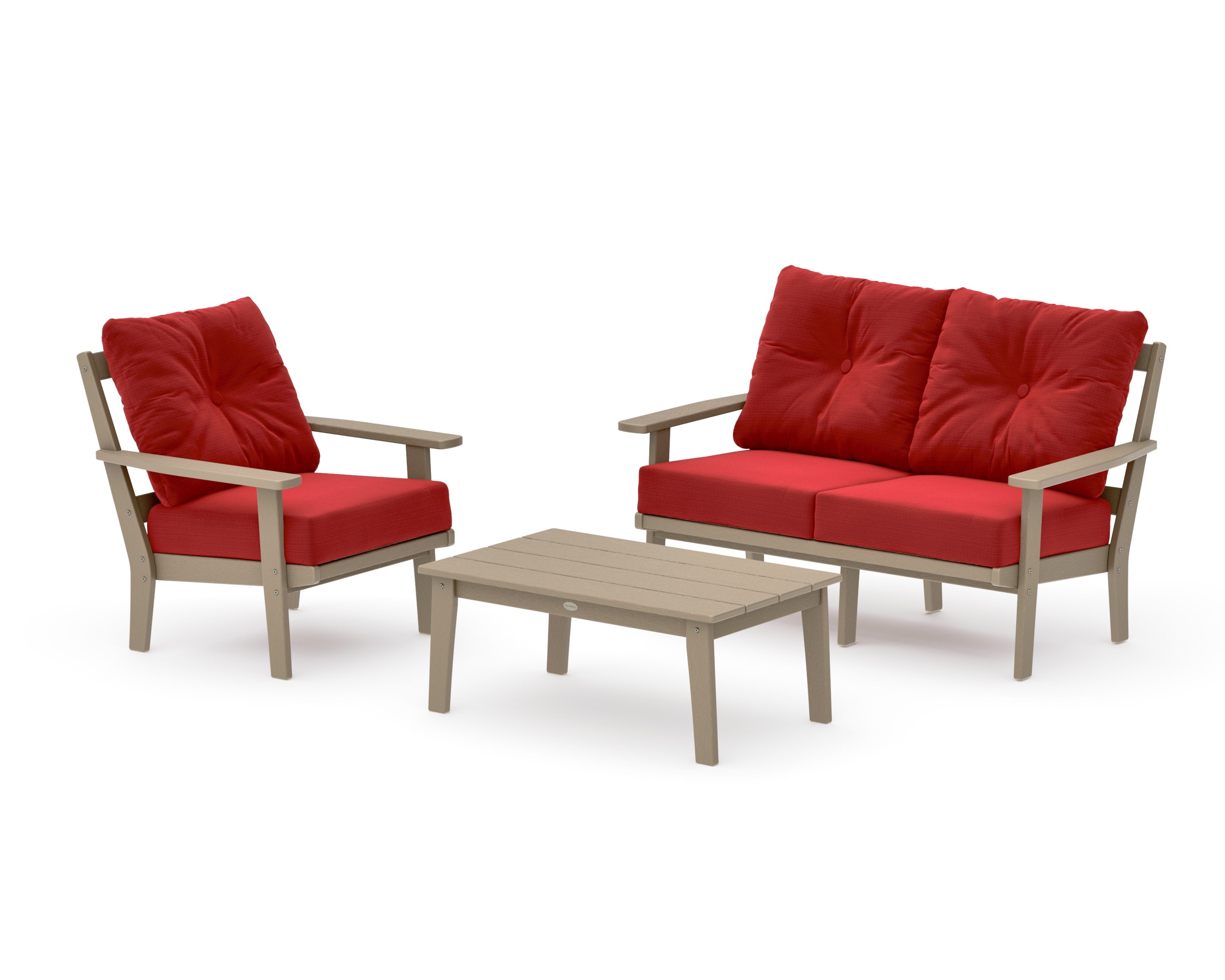 Prairie 3-Piece Deep Seating Set with Loveseat in Vintage Sahara / Crimson Linen