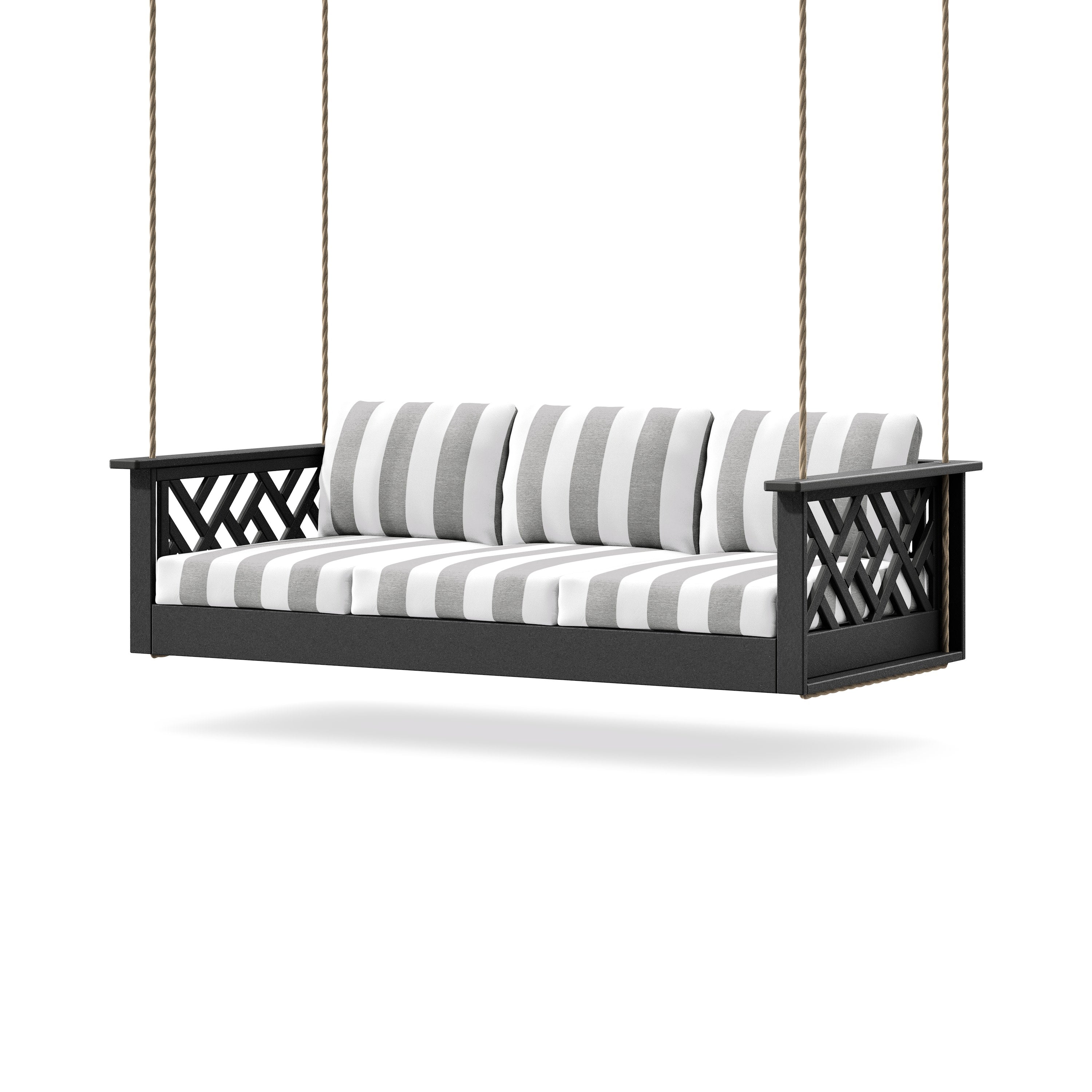 Chippendale Daybed Swing in Black / Cabana Stripe Grey Mist