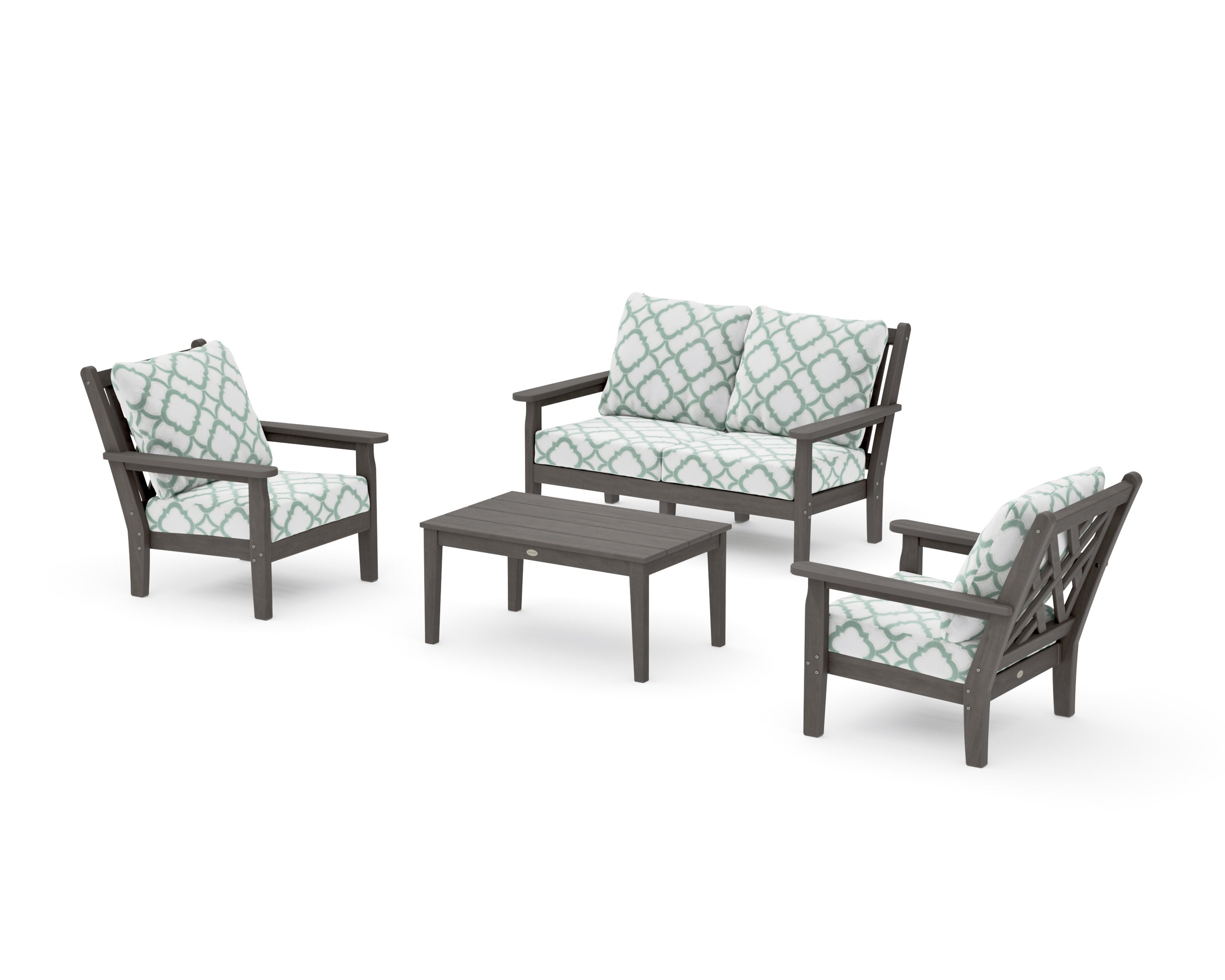 Chippendale 4-Piece Deep Seating Set with Loveseat in Driftwood / Trellis Glacier Spa