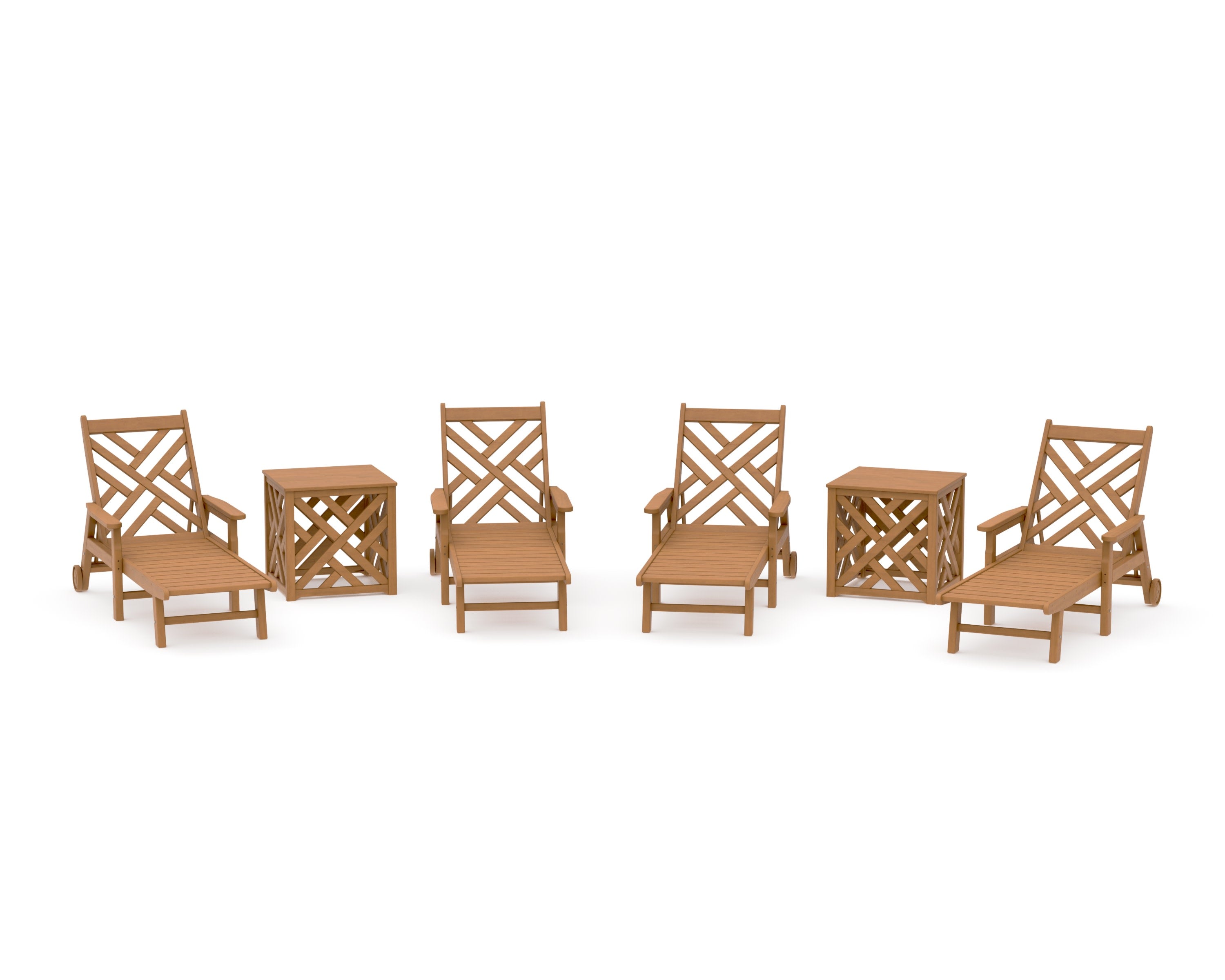 Chippendale 6-Piece Chaise Set with Umbrella Stand Accent Table in Natural
