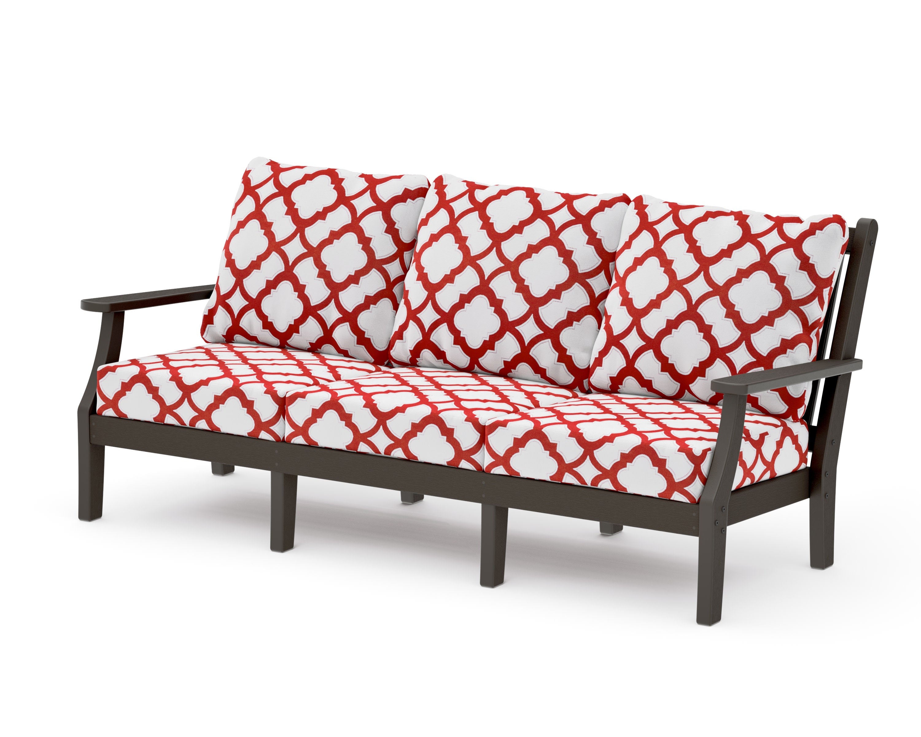 Wovendale Deep Seating Sofa in Vintage Coffee / Trellis Crimson