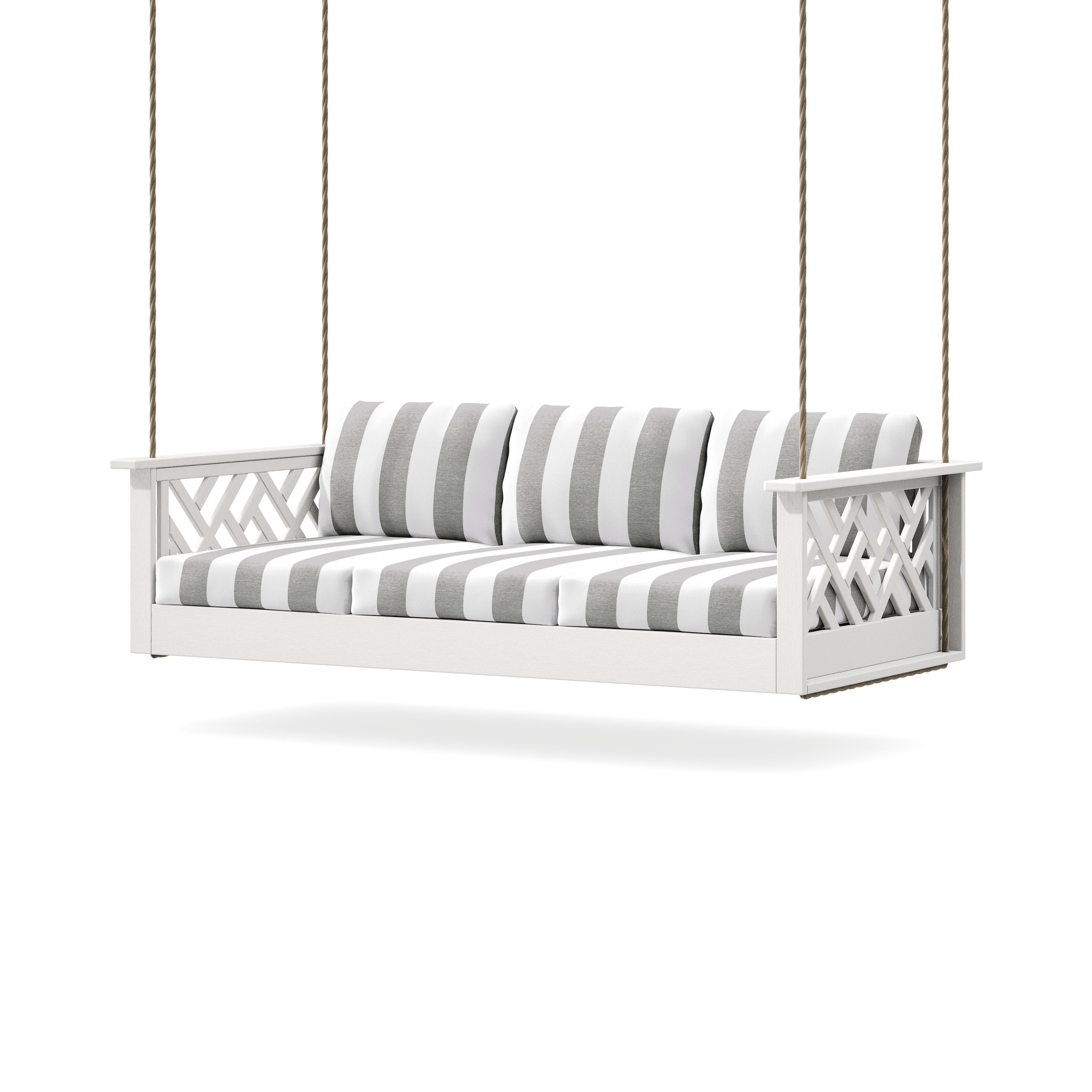 Chippendale Daybed Swing in Vintage White / Cabana Stripe Grey Mist