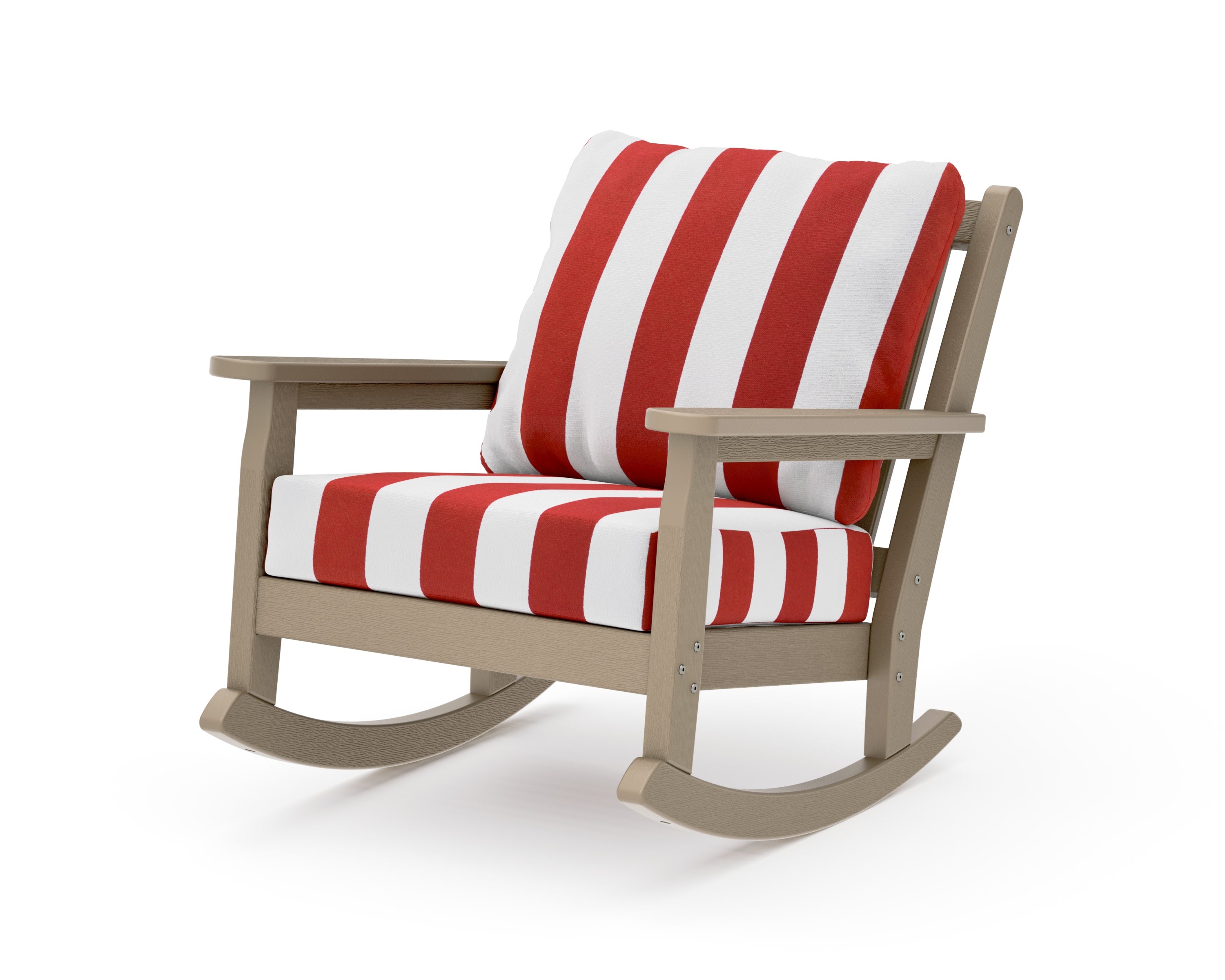 Chippendale Deep Seating Rocking Chair in Vintage Sahara / Cabana Stripe Crimson
