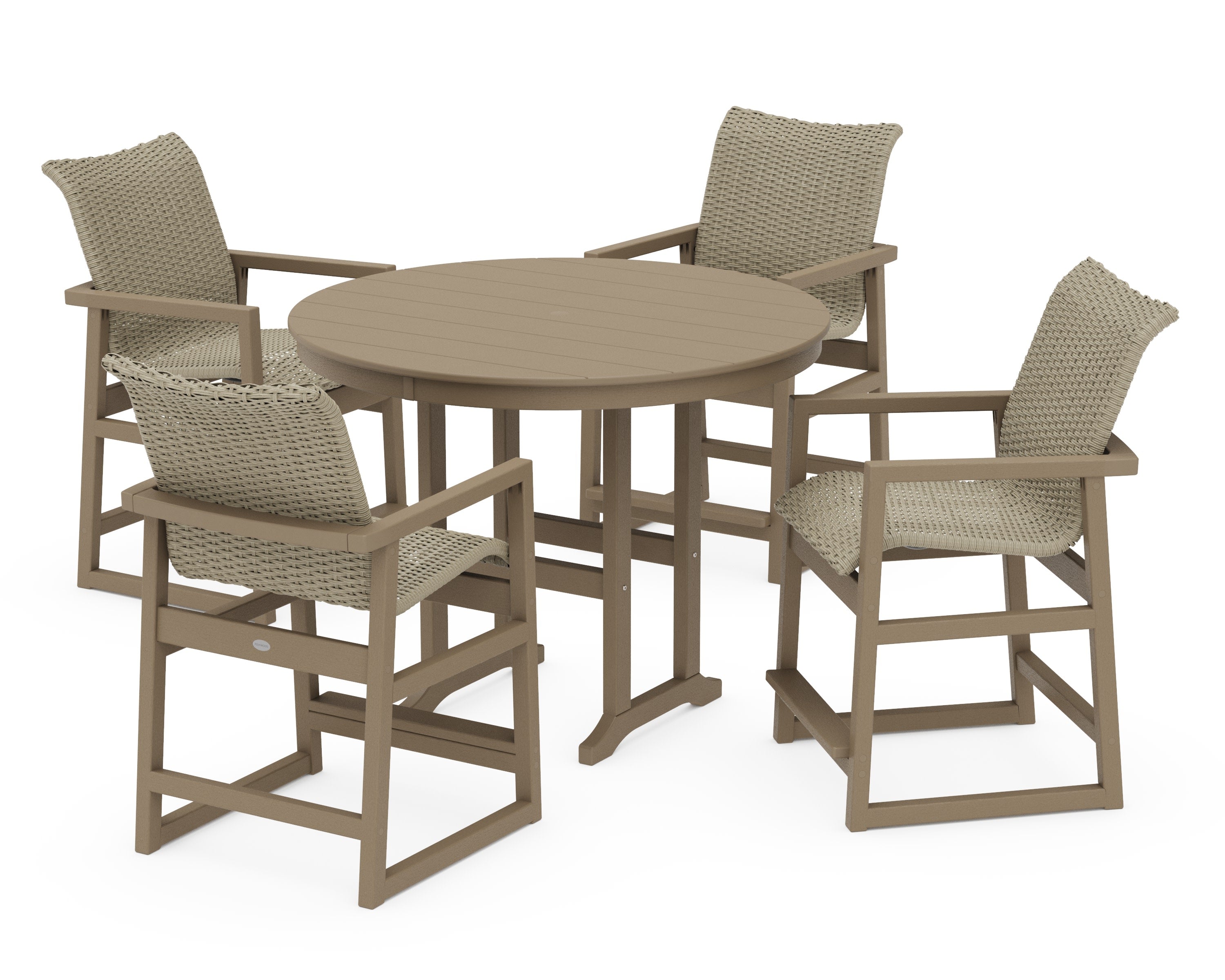 EDGE Woven 5-Piece Round Farmhouse Counter Set in Vintage Sahara / Dune Grass
