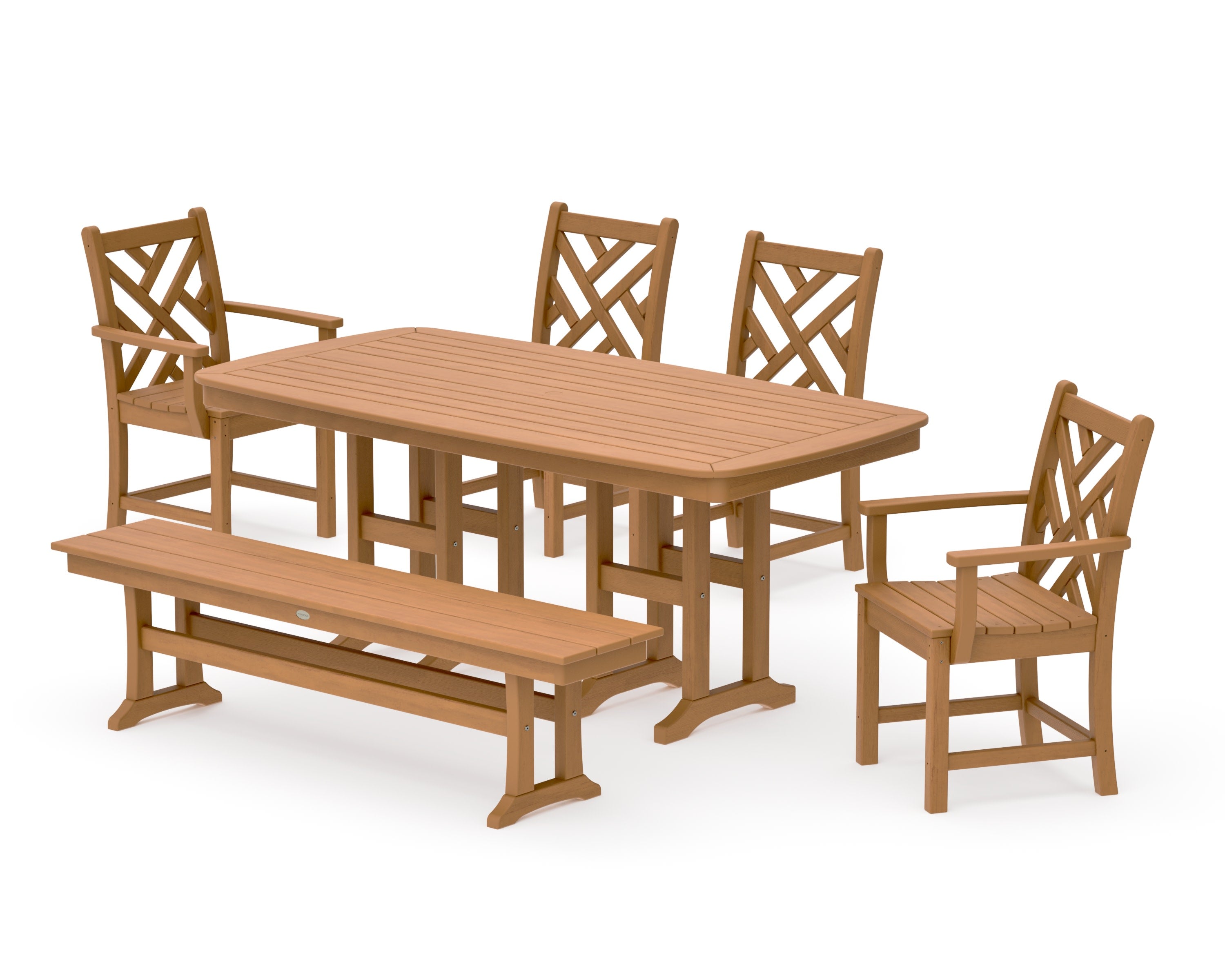 Chippendale 6-Piece Dining Set with Bench in Natural