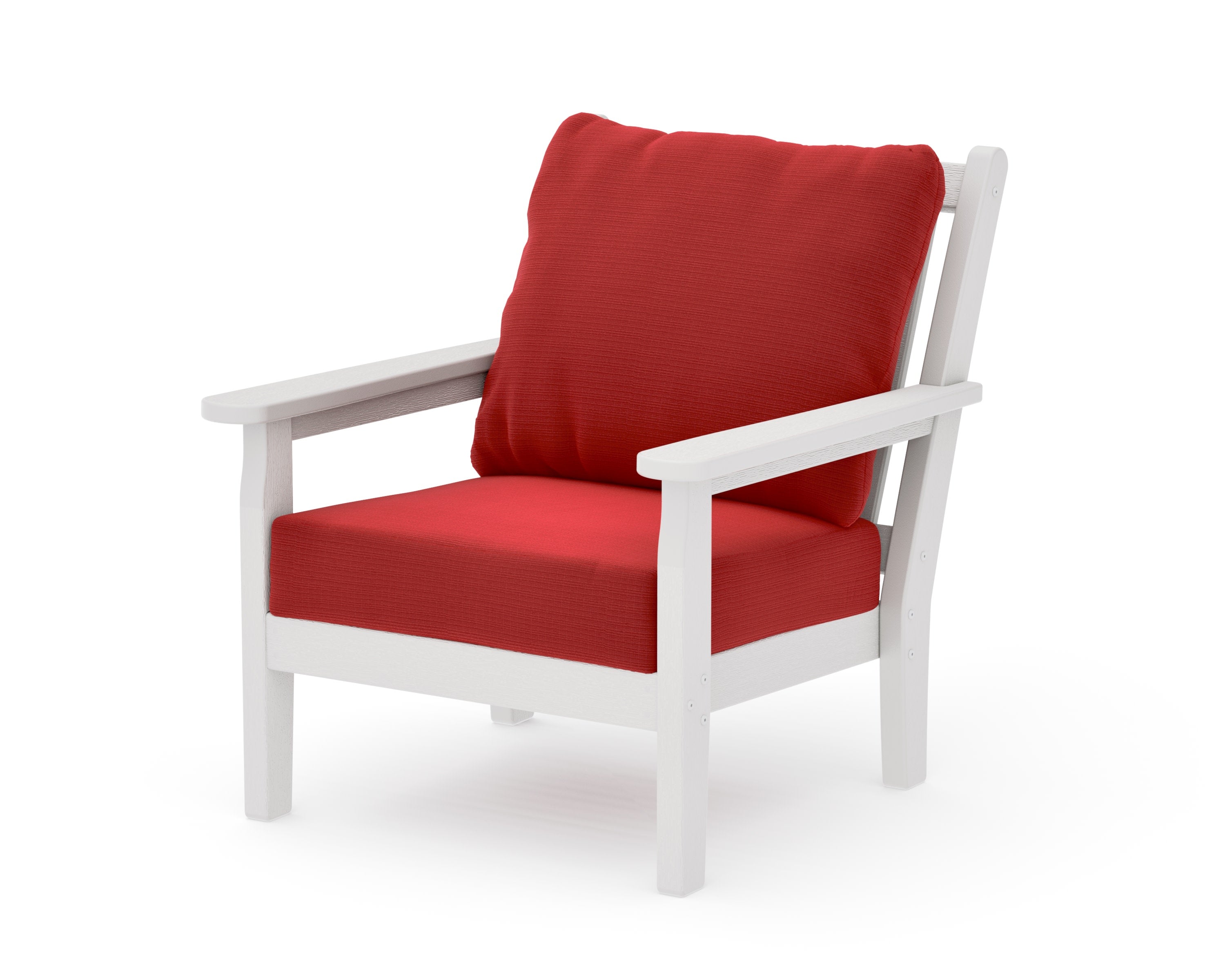 Chippendale Deep Seating Chair in Vintage White / Crimson Linen