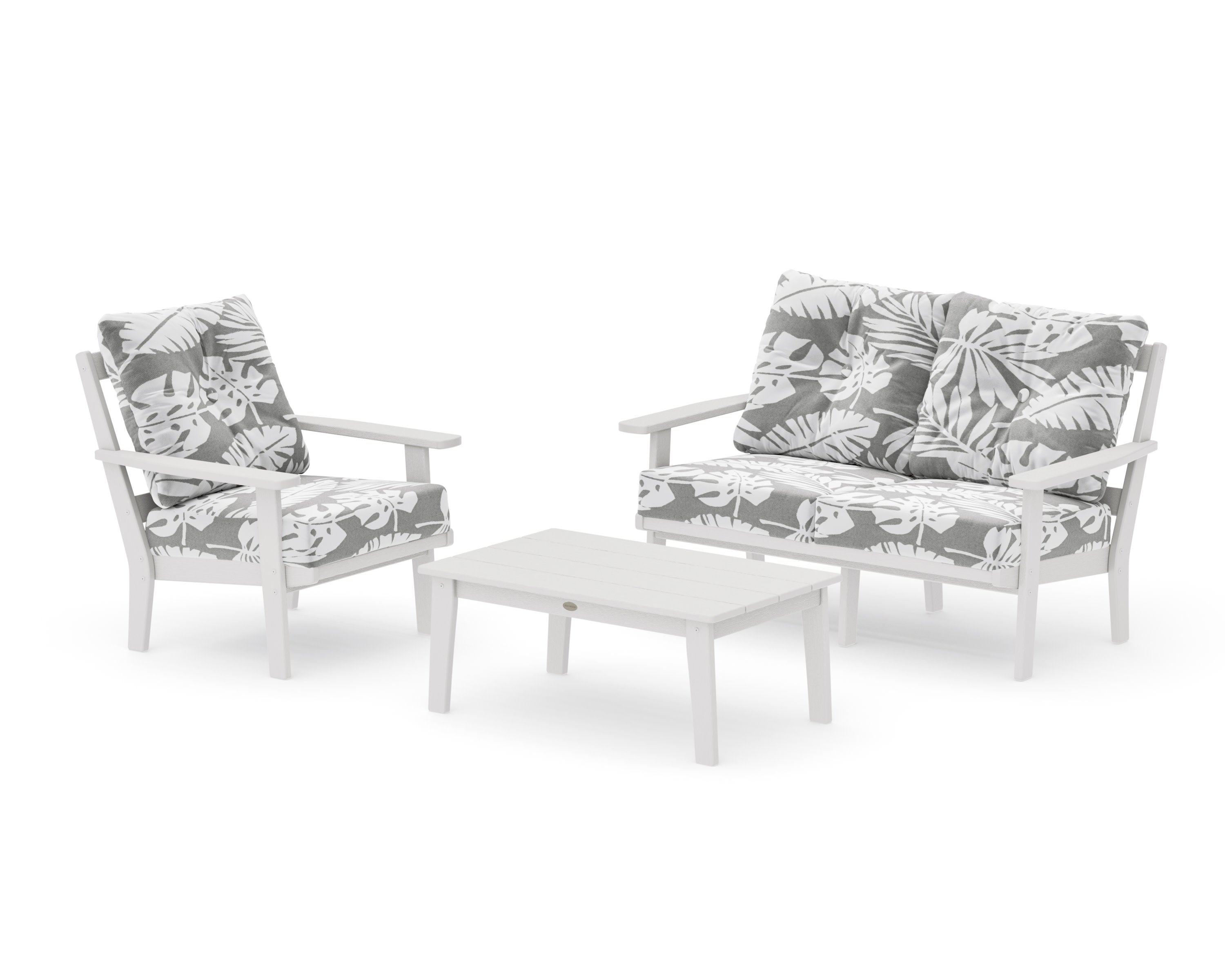 Oxford 3-Piece Deep Seating Set with Loveseat in Vintage White / Leaf Grey Mist