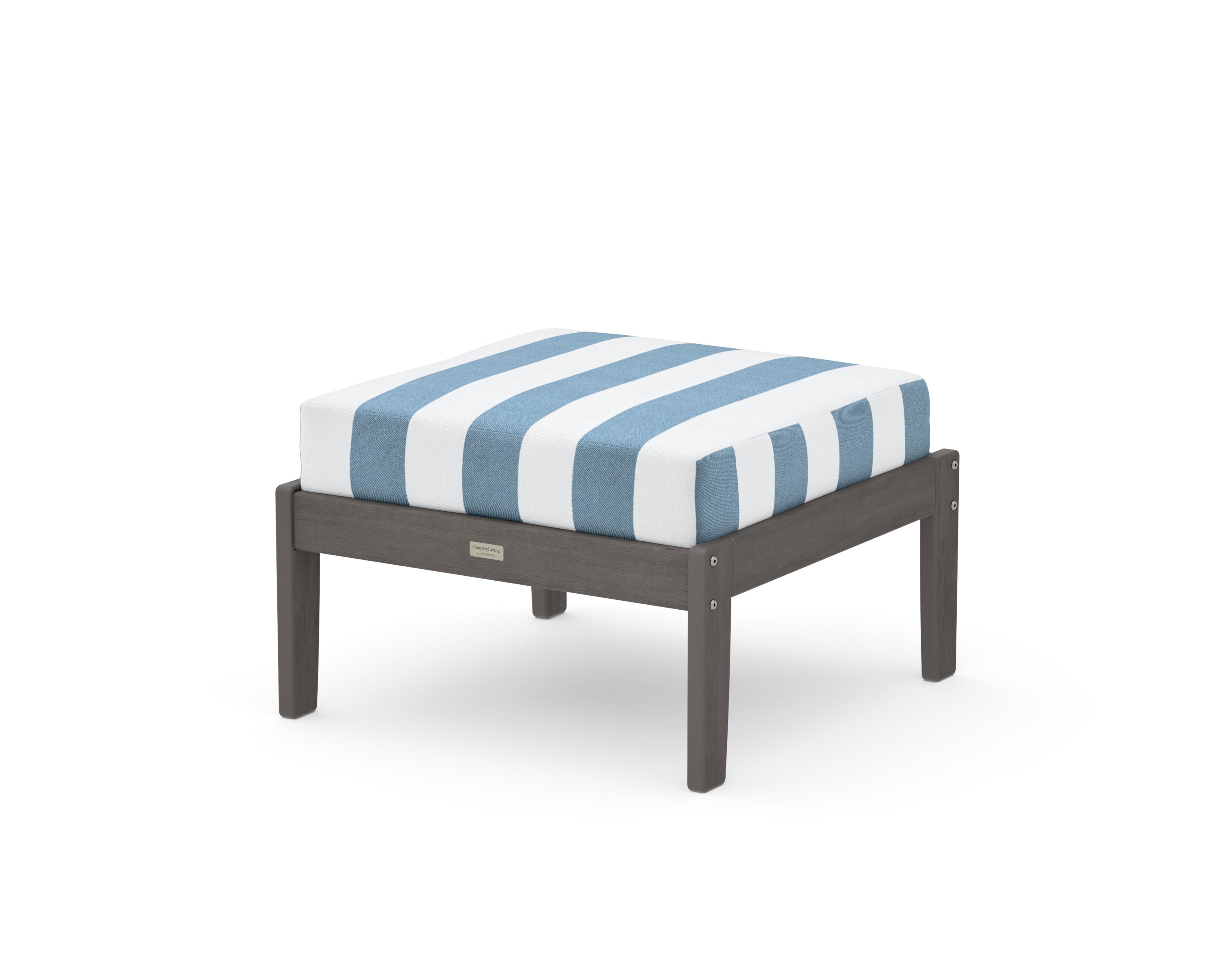 Cottage Deep Seating Ottoman in Driftwood / Cabana Stripe Sky Blue