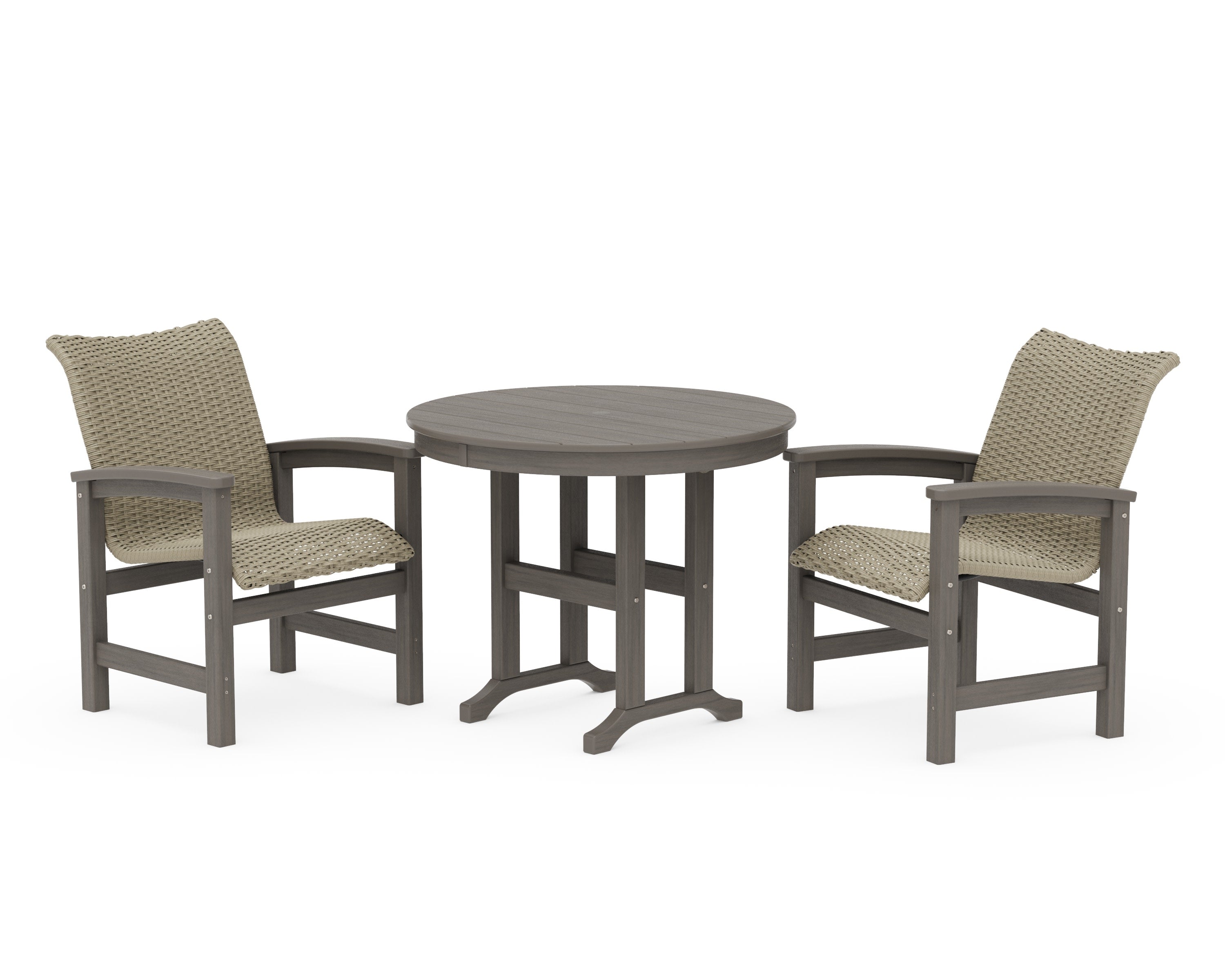 Coastal Woven 3-Piece Farmhouse Dining Set in Driftwood / Dune Grass