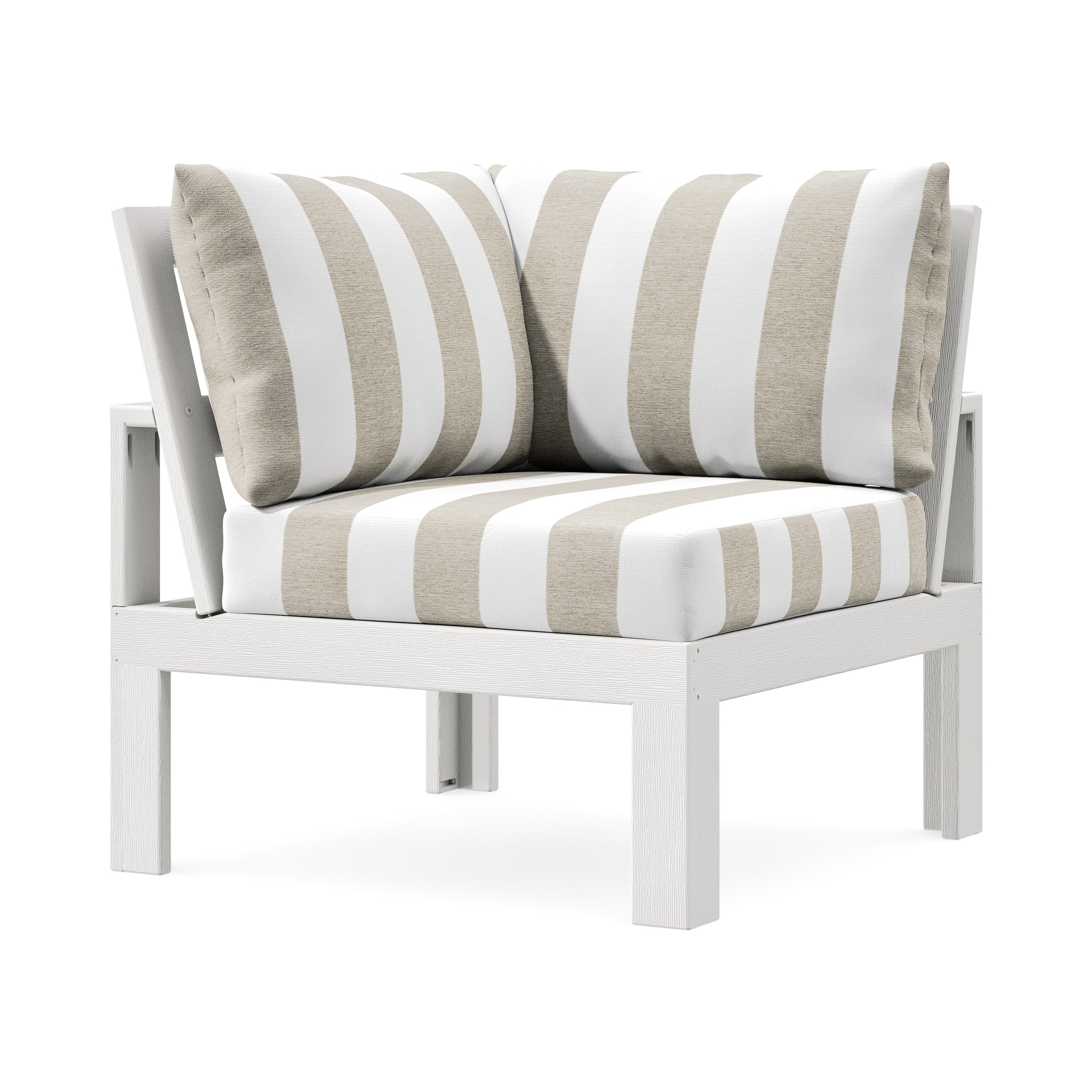 Modular Corner Chair in Vintage White / Cabana Stripe Dune Burlap
