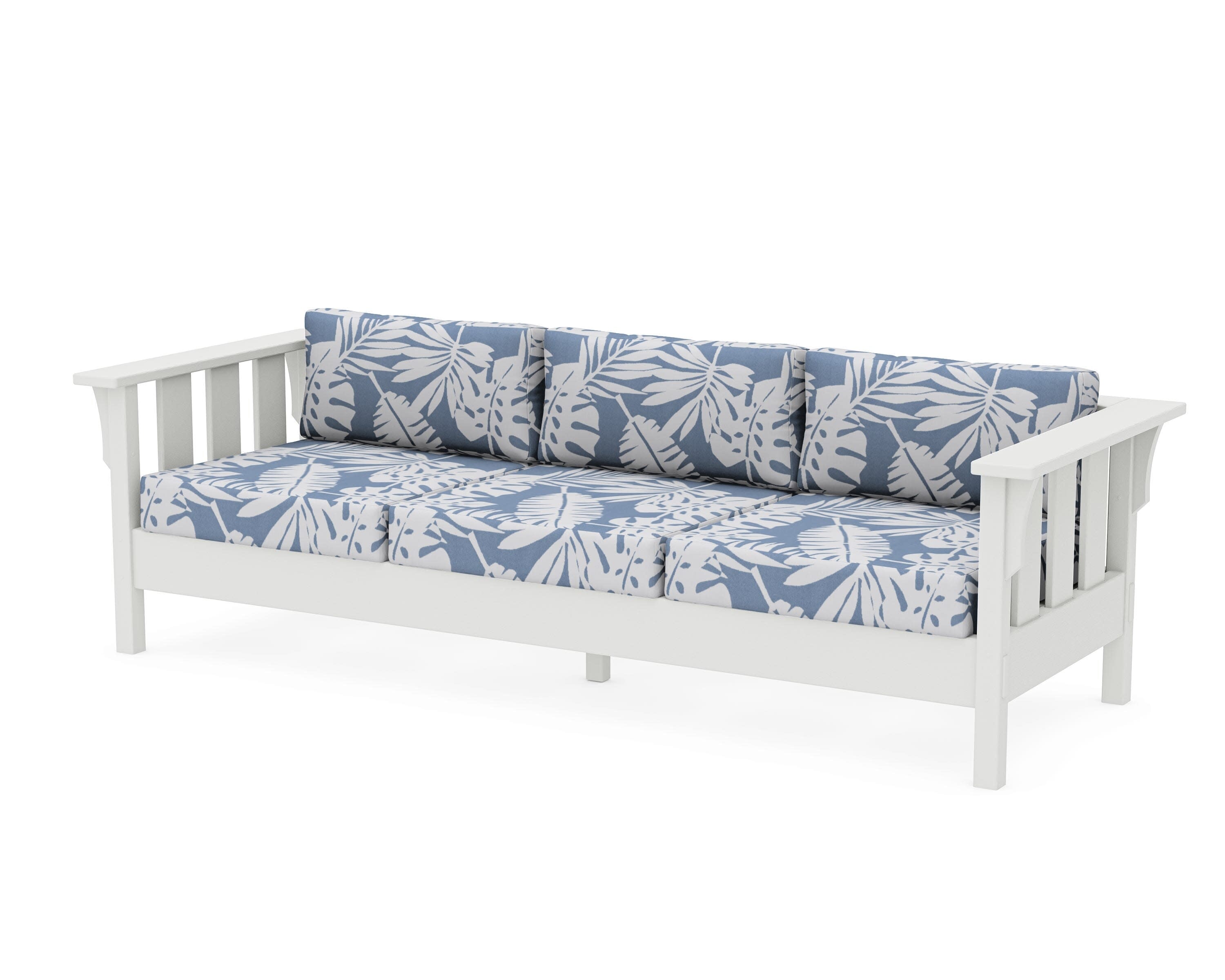 Acadia Deep Seating Sofa in Vintage White / Leaf Sky Blue