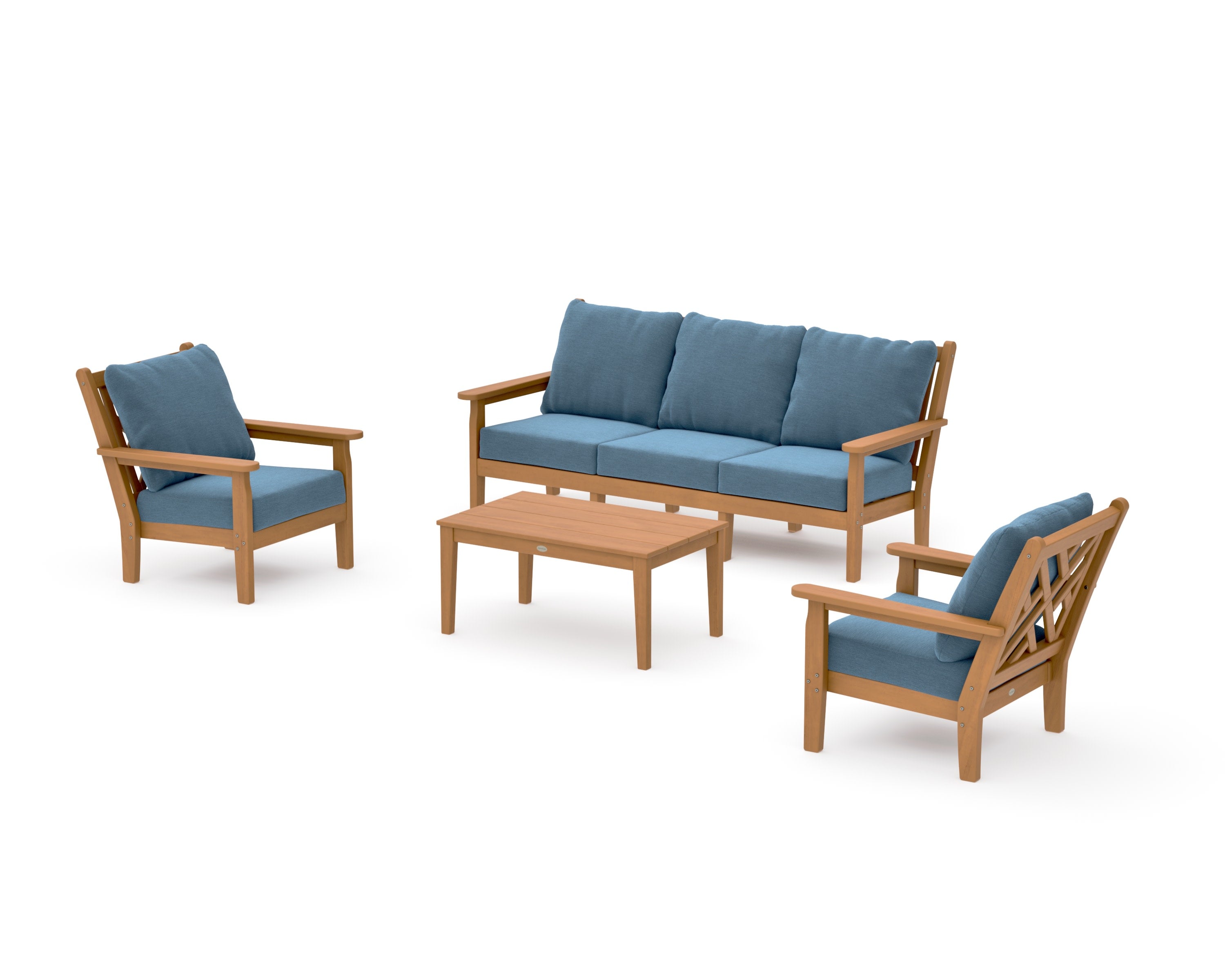 Chippendale 4-Piece Deep Seating Set with Sofa in Natural / Sky Blue