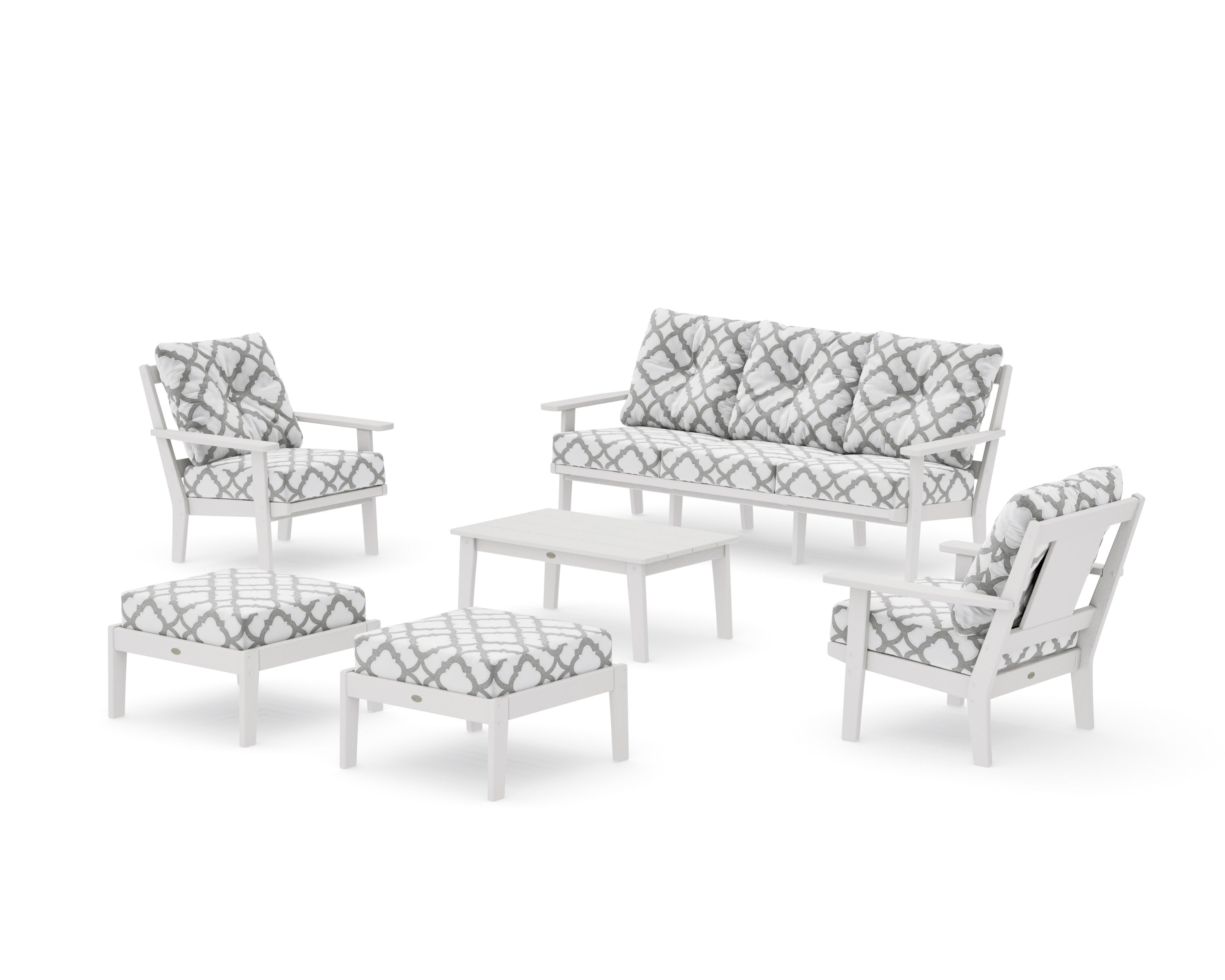 Prairie 6-Piece Lounge Sofa Set in Vintage White / Trellis Grey Mist