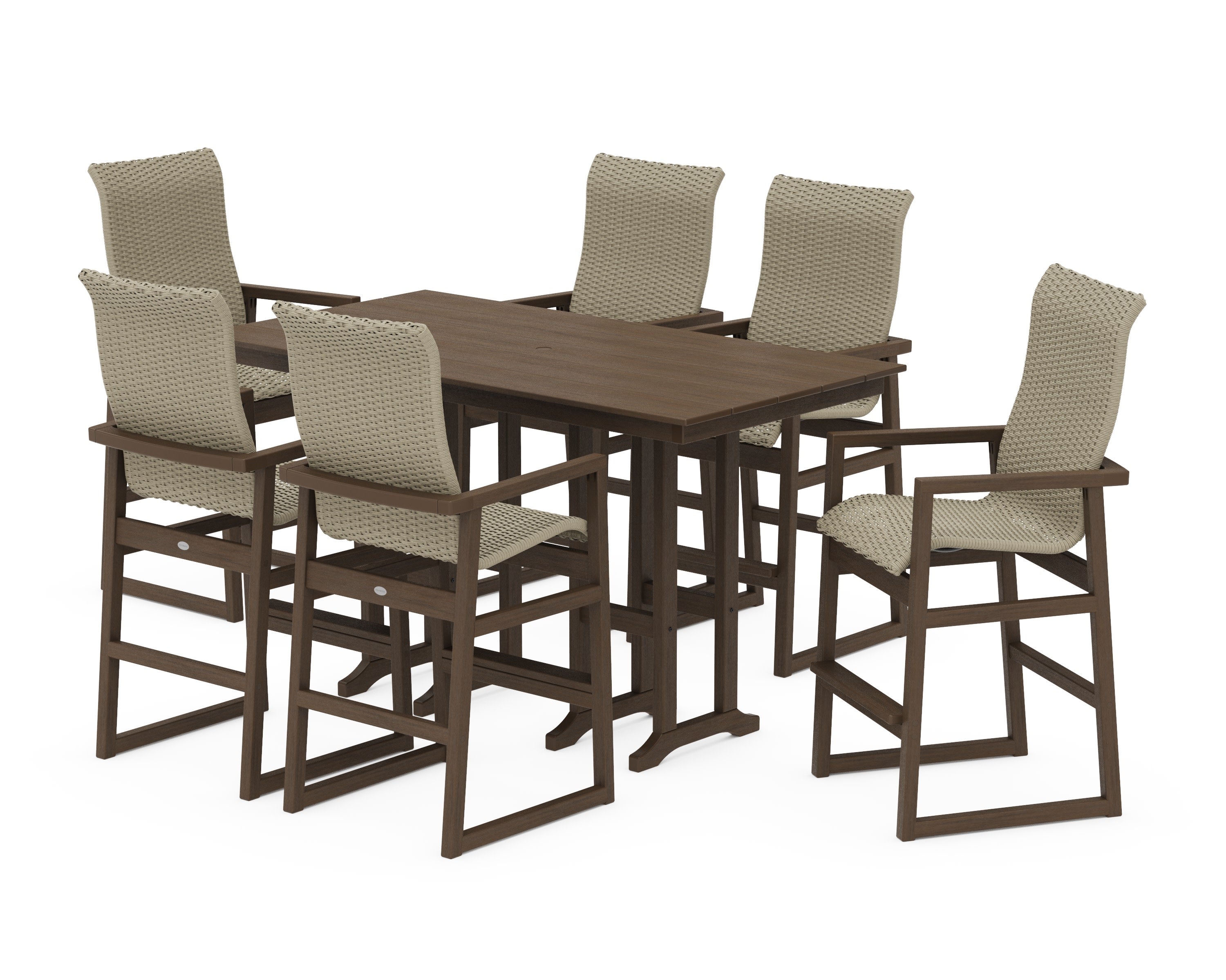 EDGE Woven Highback Arm Chair 7-Piece Farmhouse Bar Set in Kona / Dune Grass