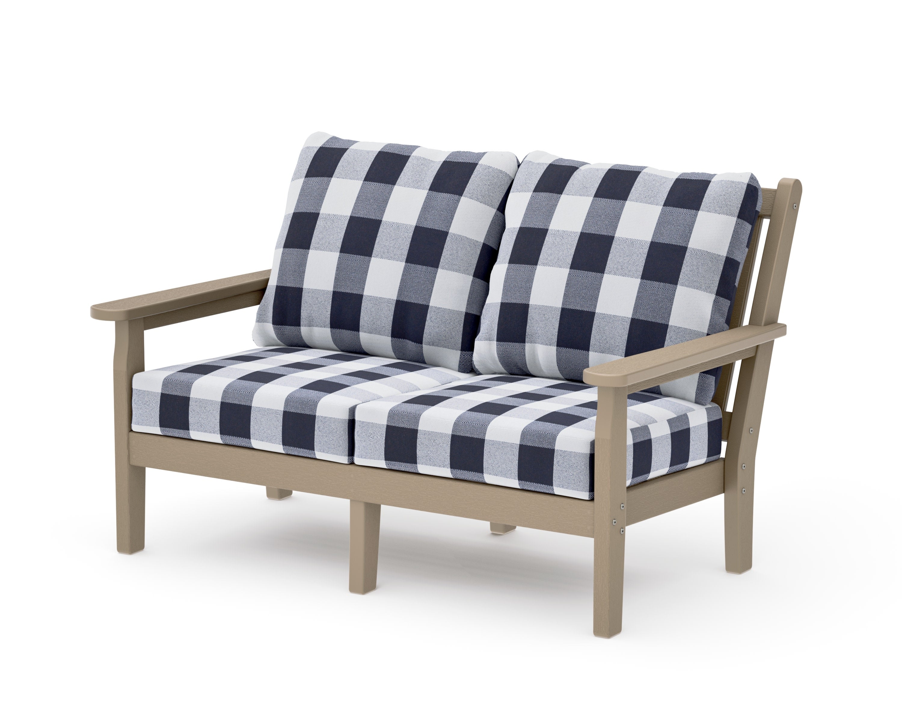 Chippendale Deep Seating Loveseat in Vintage Sahara / Buffalo Plaid Navy