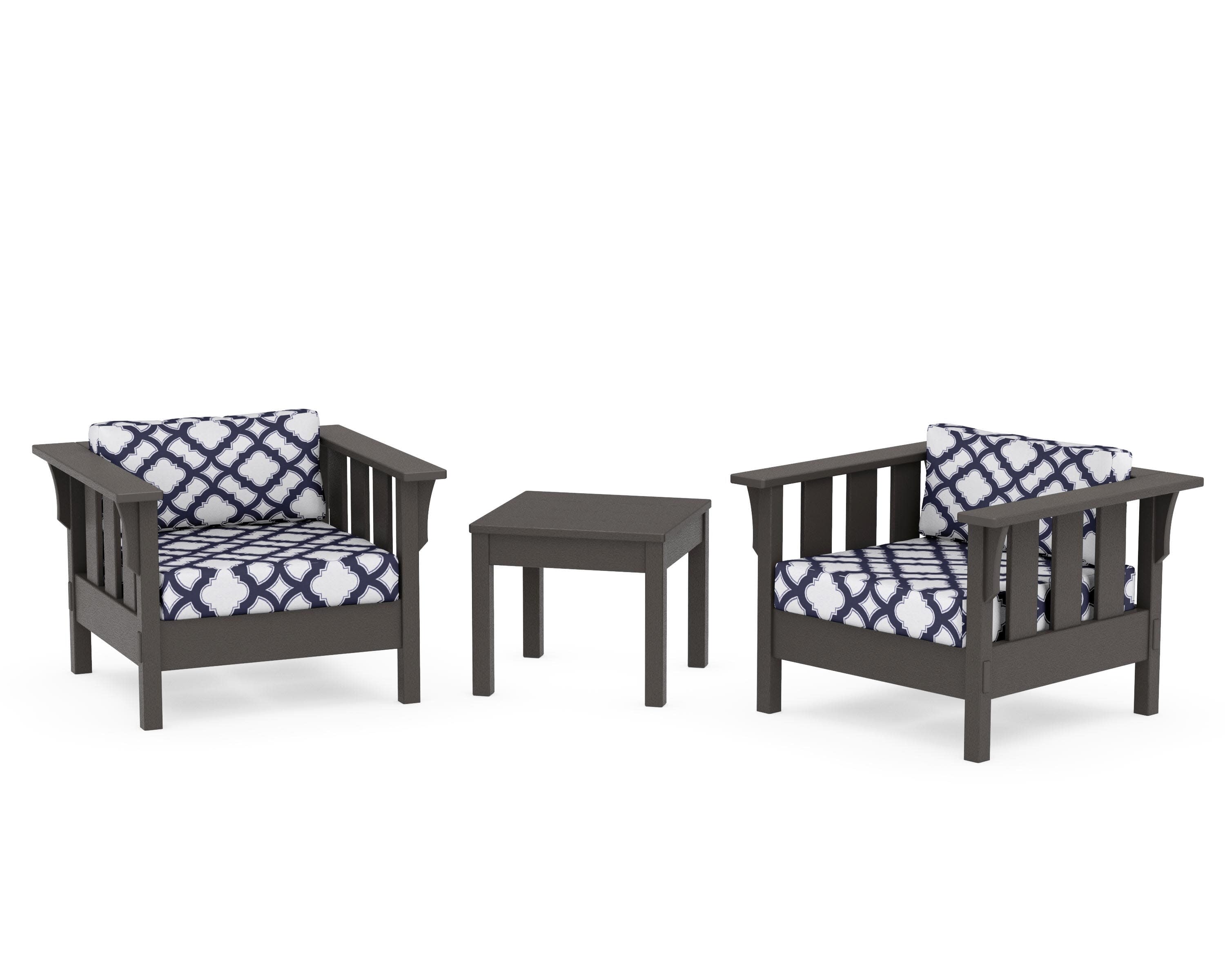 Acadia 3-Piece Deep Seating Set in Vintage Coffee / Trellis Navy