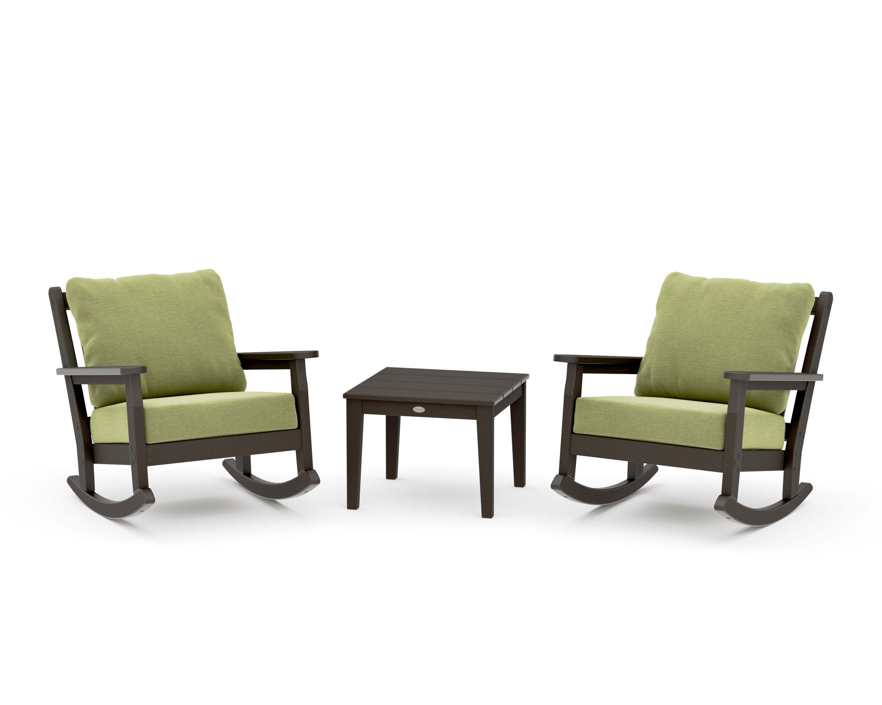 Chippendale 3-Piece Deep Seating Rocker Set in Vintage Coffee / Chartreuse Boucle