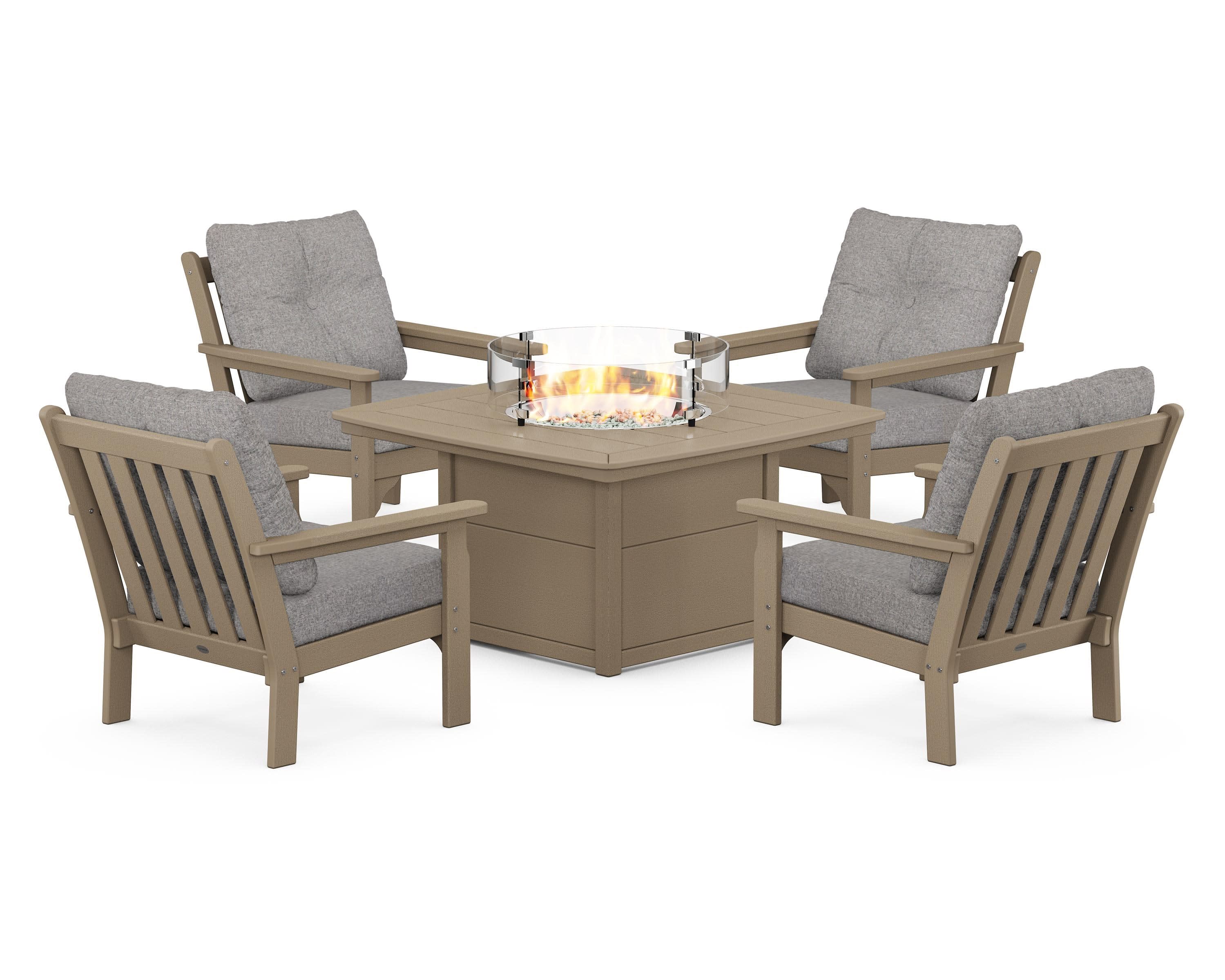 Vineyard 5-Piece Conversation Set with Fire Pit Table in Vintage Sahara / Grey Mist