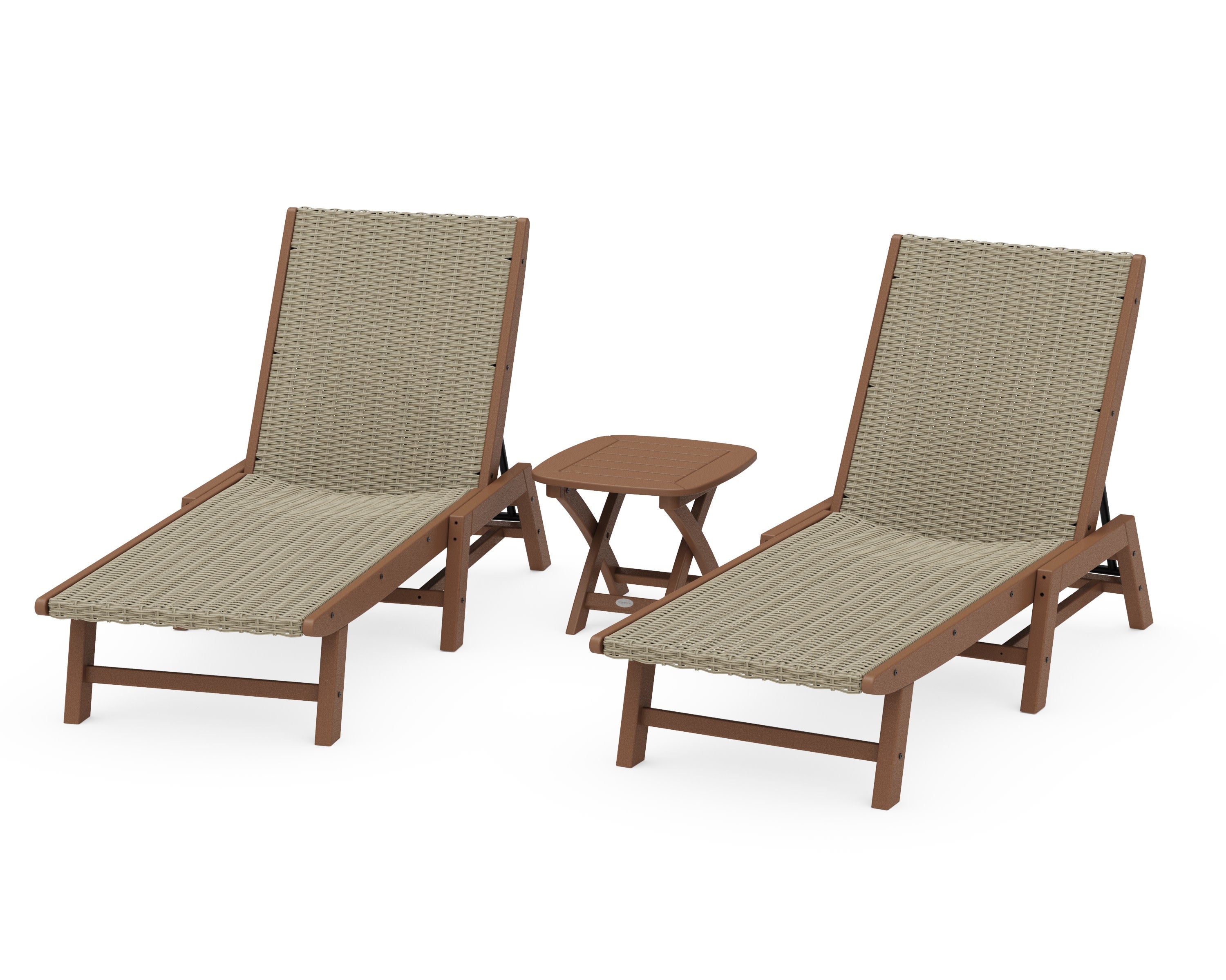 3 - Piece Coastal Woven Chaise Chaise Lounge Set in Teak / Dune Grass