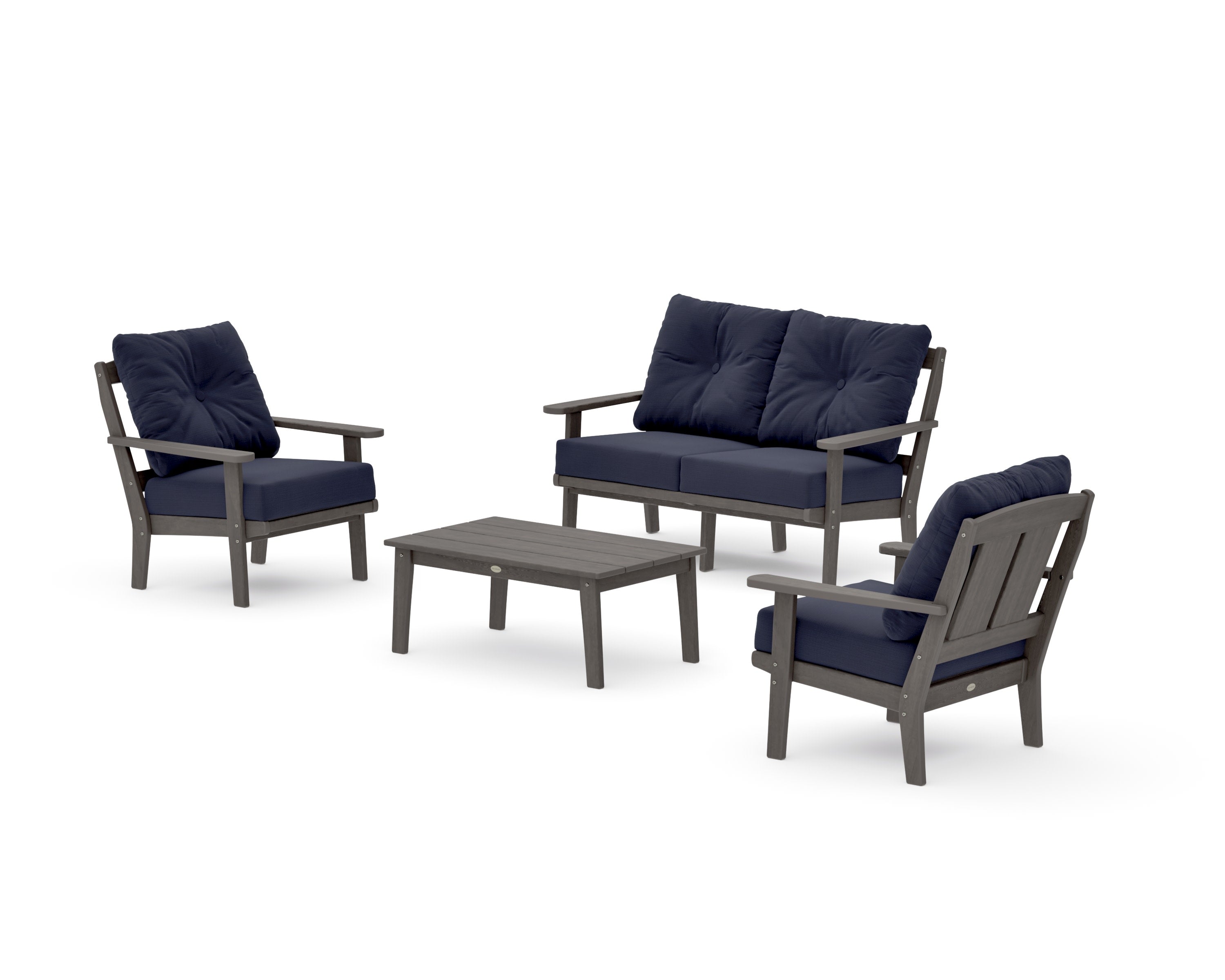 Mission 4-Piece Deep Seating Set with Loveseat in Driftwood / Navy Linen