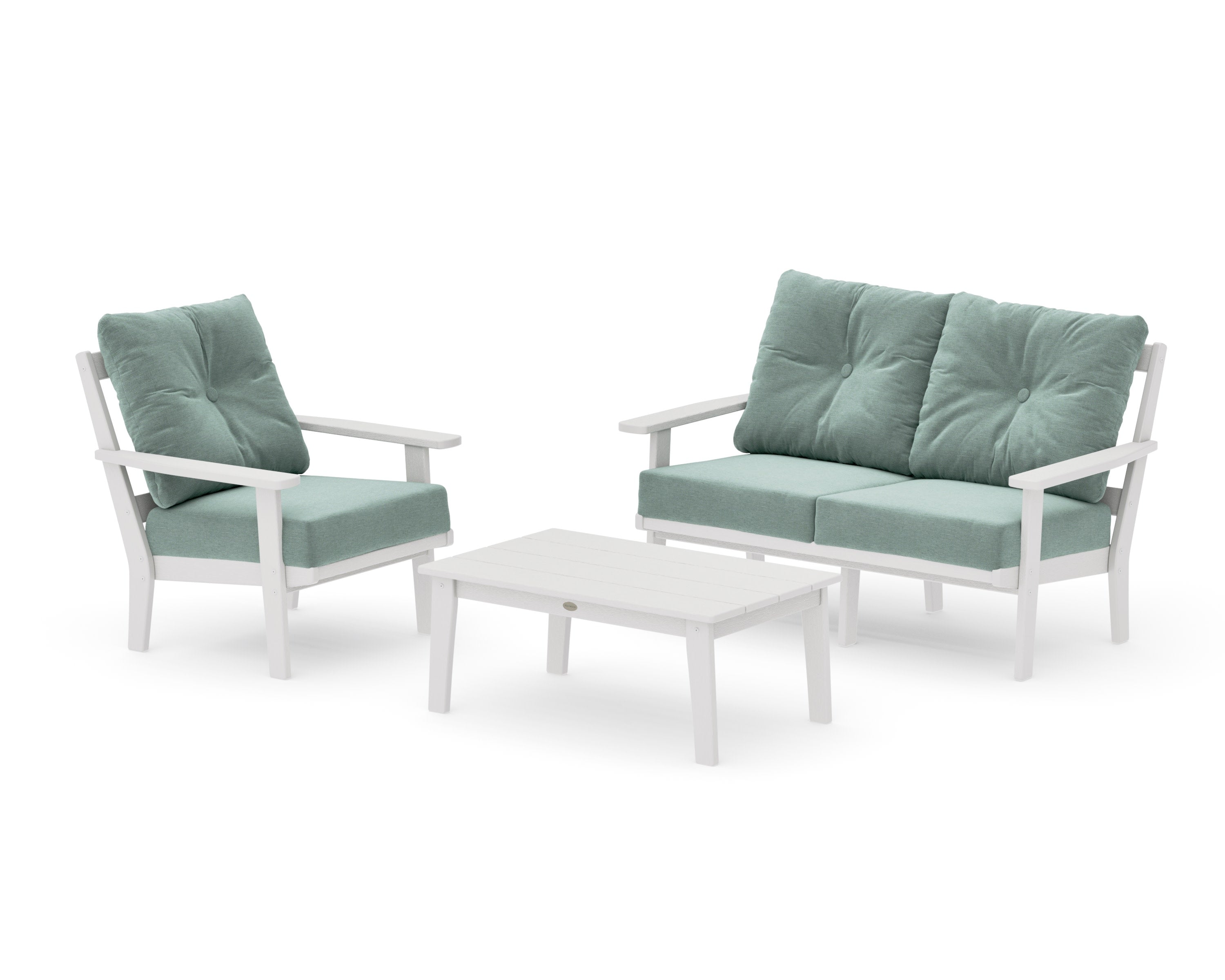 Oxford 3-Piece Deep Seating Set with Loveseat in Vintage White / Glacier Spa