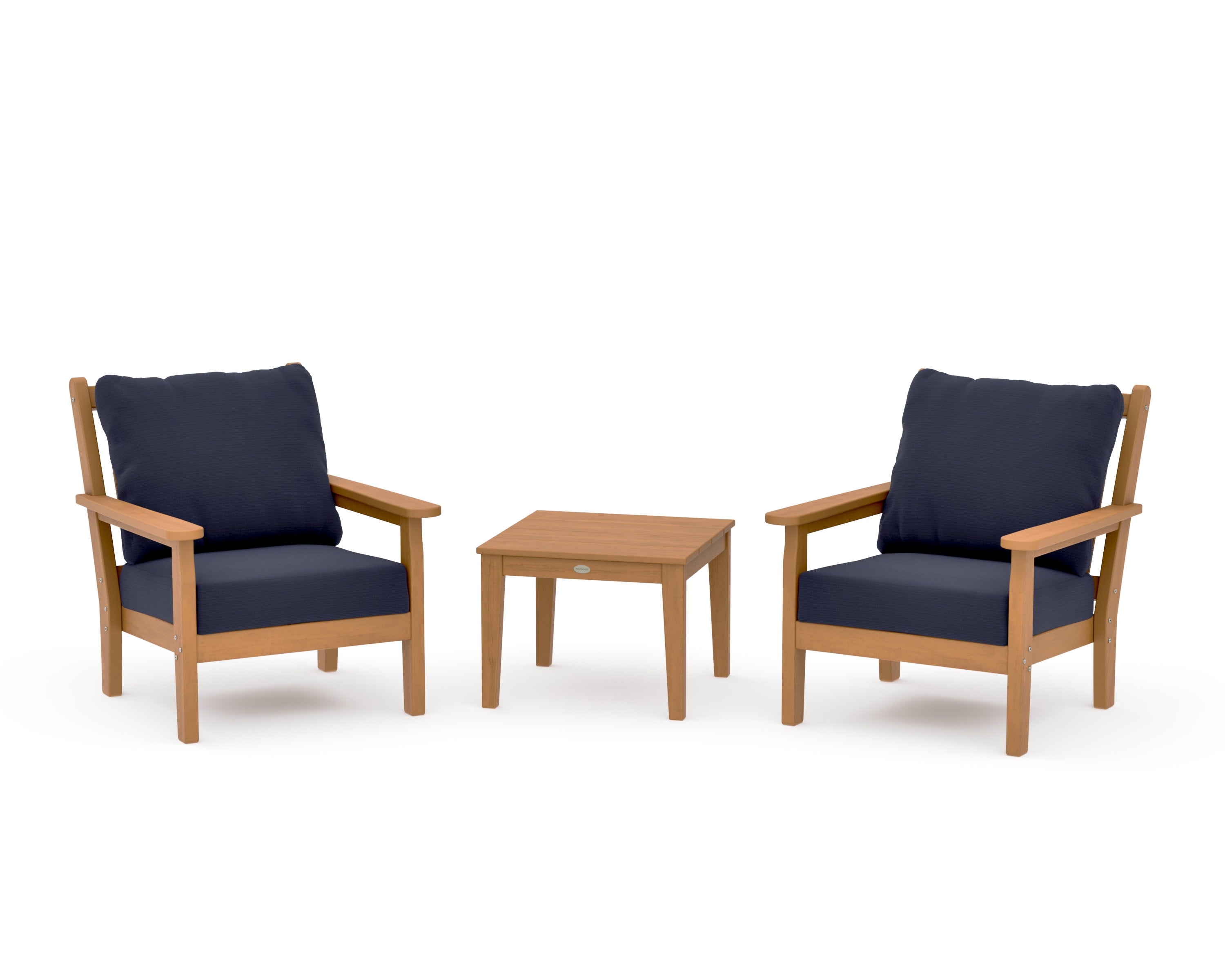 Chippendale 3-Piece Deep Seating Set in Natural / Navy Linen
