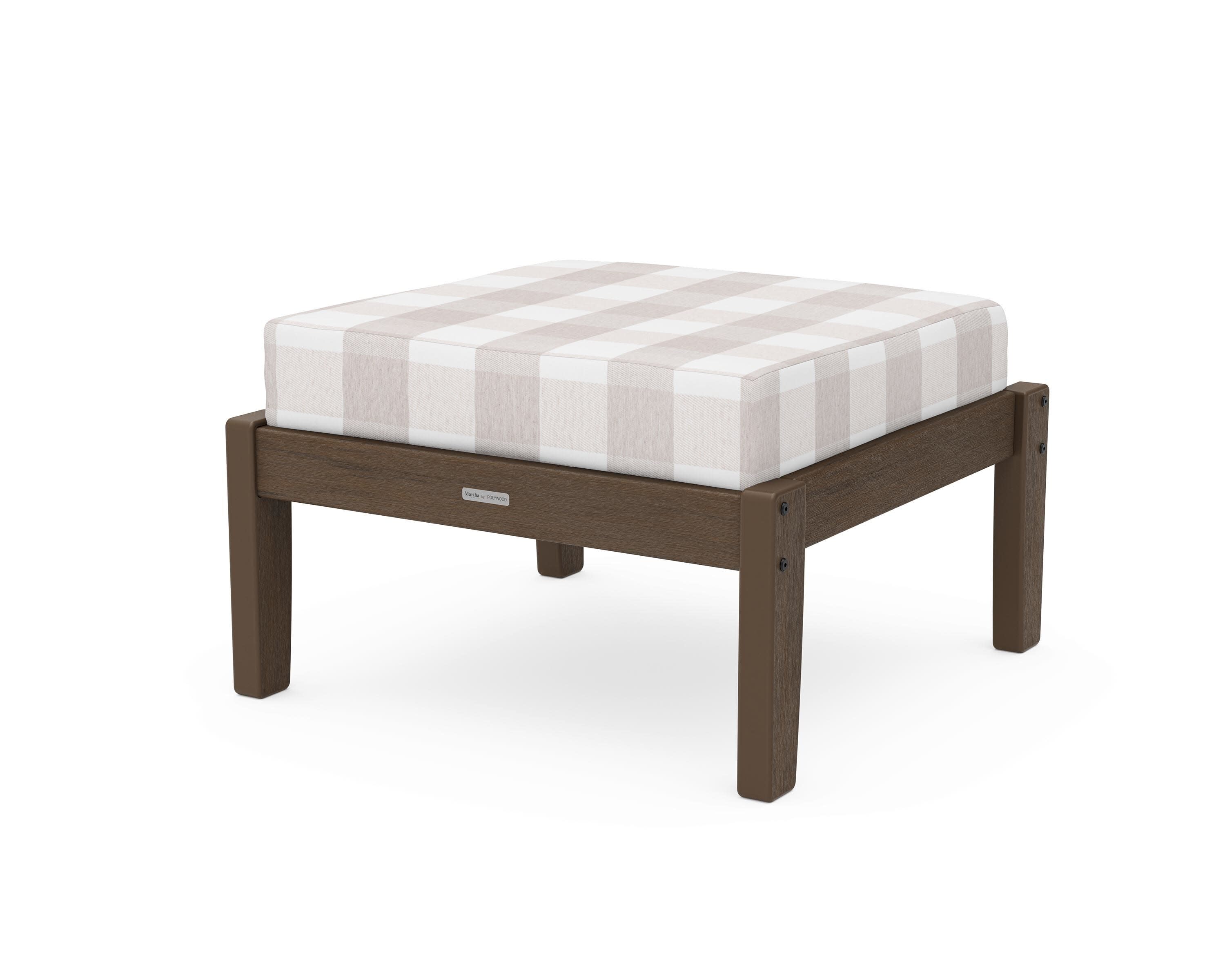 Chinoiserie Deep Seating Ottoman in Kona / Buffalo Plaid Dune Burlap