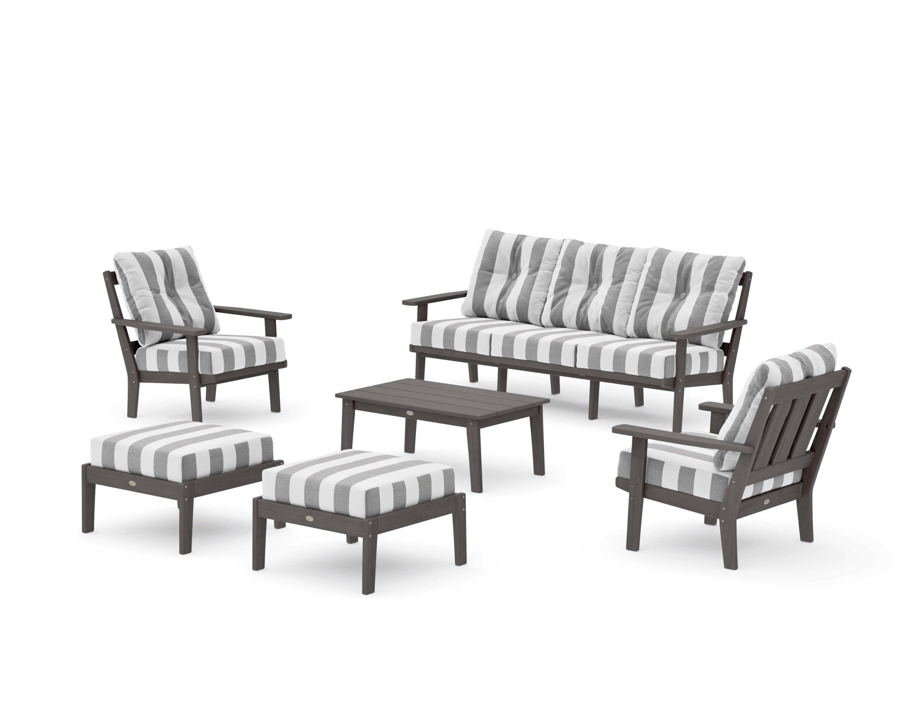 Oxford 6-Piece Lounge Sofa Set in Driftwood / Cabana Stripe Grey Mist