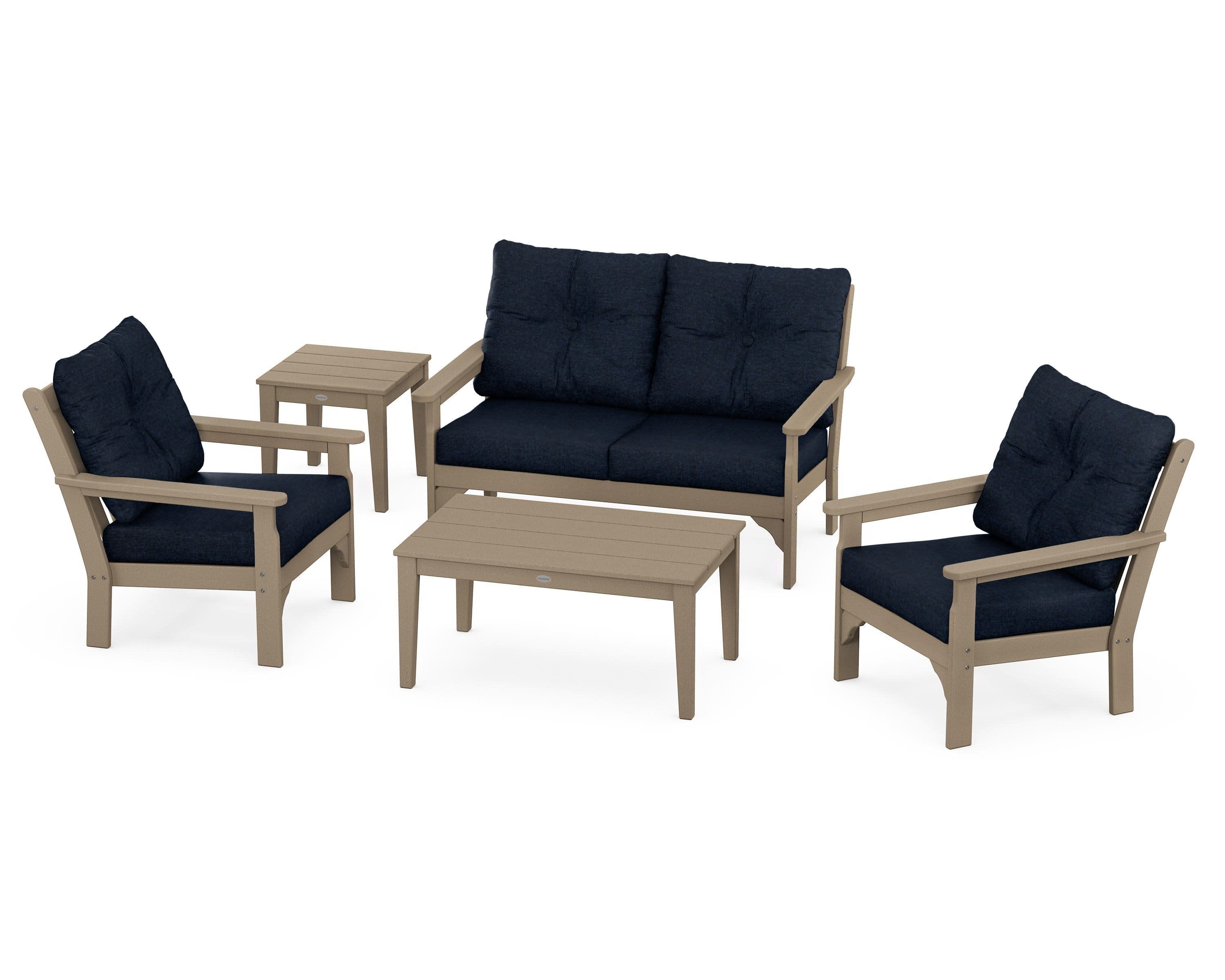 Vineyard 5-Piece Deep Seating Set in Vintage Sahara / Marine Indigo