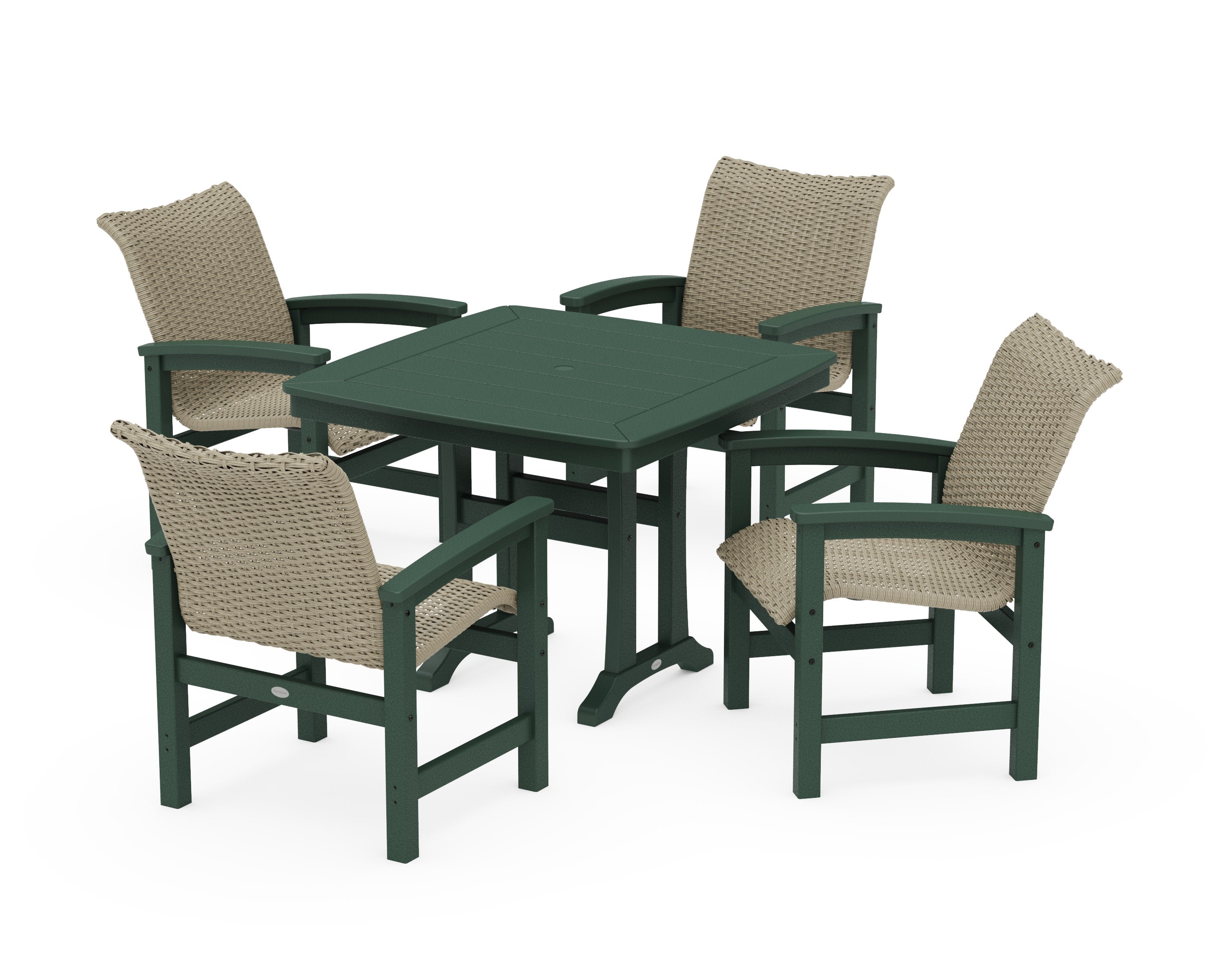 Coastal Woven 5-Piece Dining Set with Trestle Legs in Green / Dune Grass