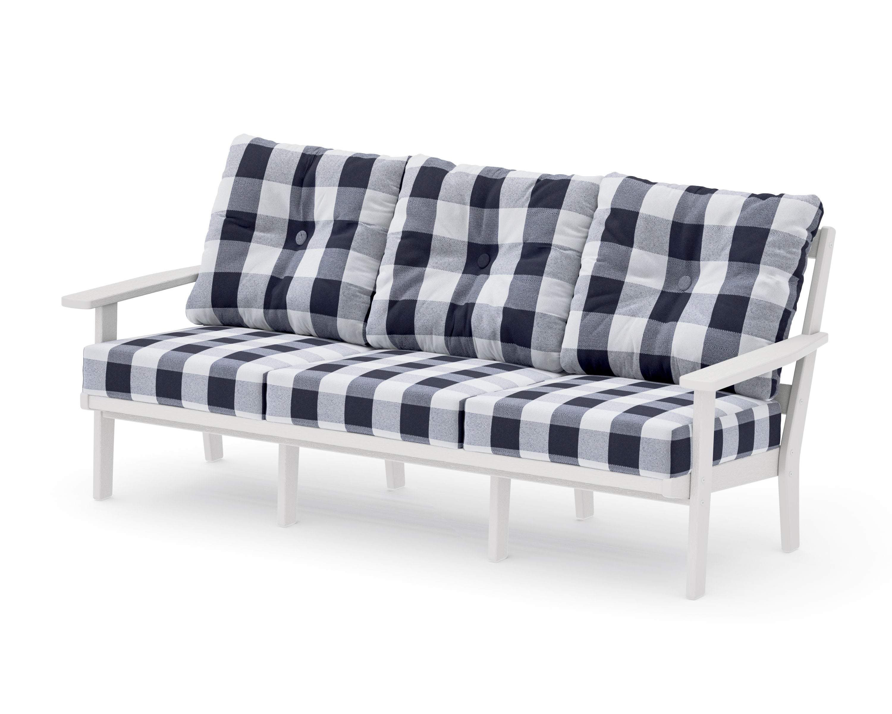 Oxford Deep Seating Sofa in Vintage White / Buffalo Plaid Navy
