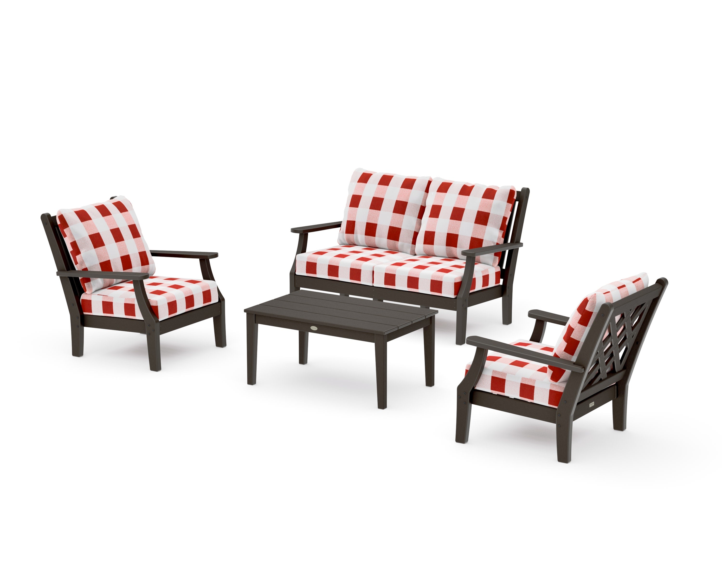 Wovendale 4-Piece Deep Seating Set with Loveseat in Vintage Coffee / Buffalo Plaid Crimson