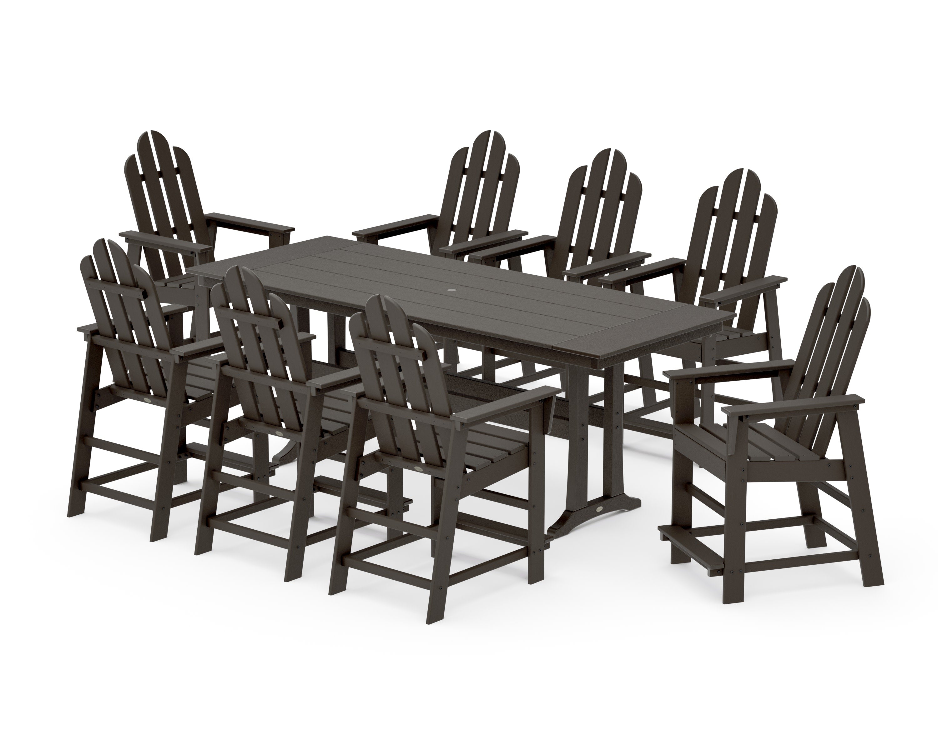 Long Island 9-Piece Farmhouse Counter Set with Trestle Legs in Vintage Coffee