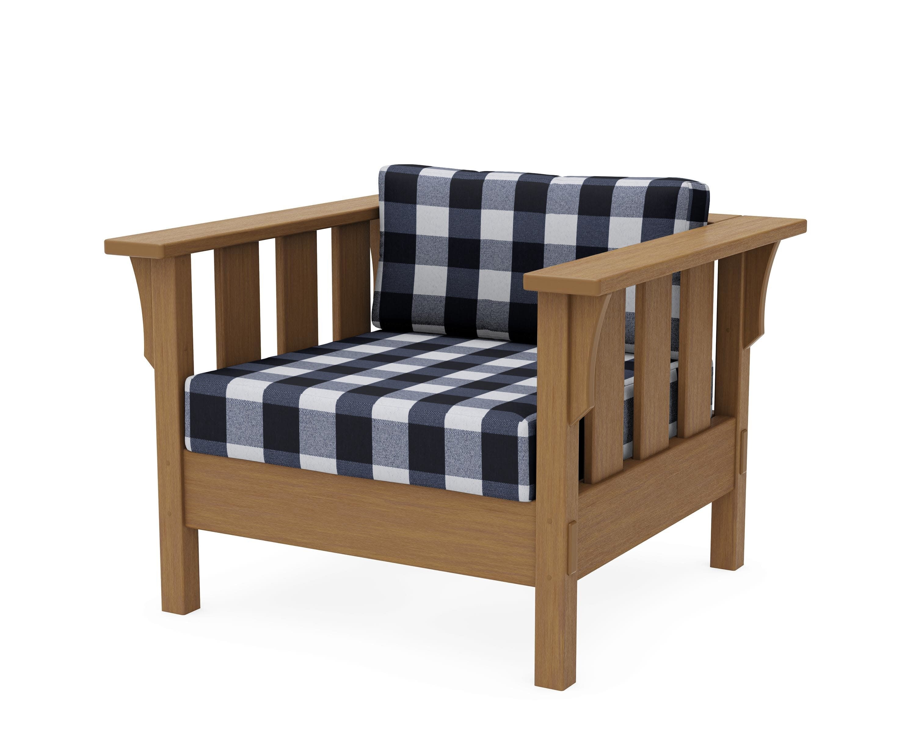 Acadia Deep Seating Chair in Natural / Buffalo Plaid Marine Indigo
