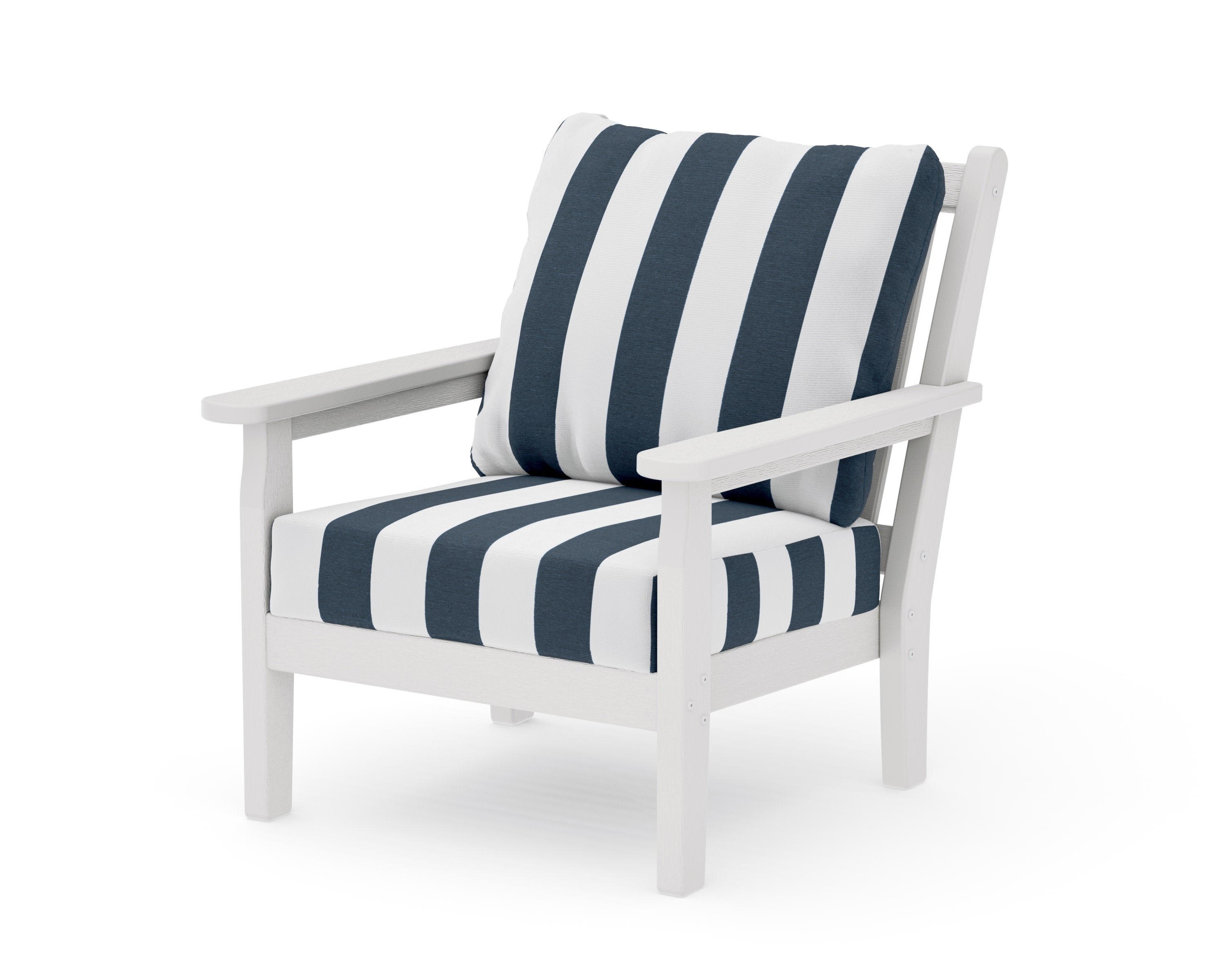 Chippendale Deep Seating Chair in Vintage White / Cabana Stripe Marine Indigo