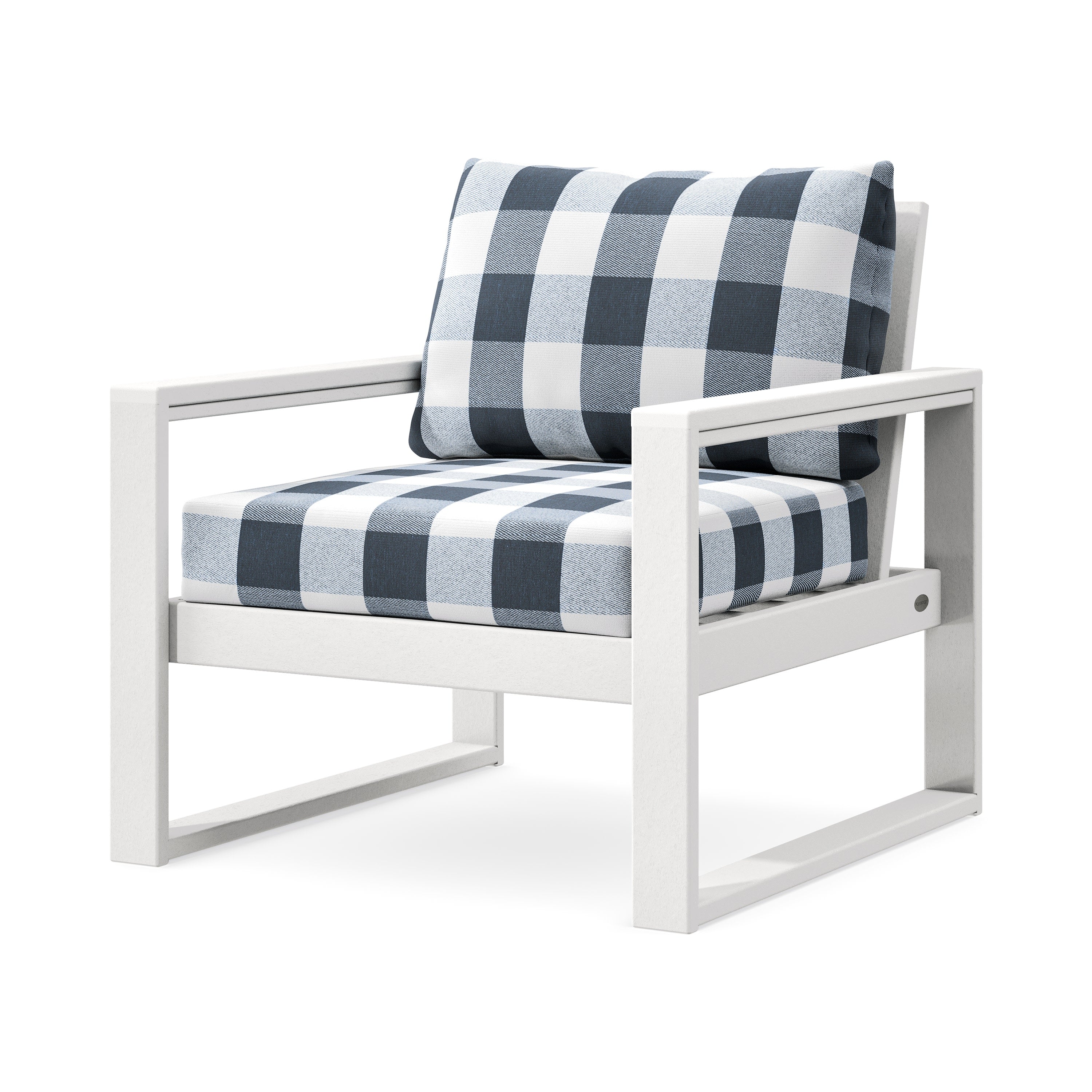 EDGE Club Chair in White / Buffalo Plaid Marine Indigo