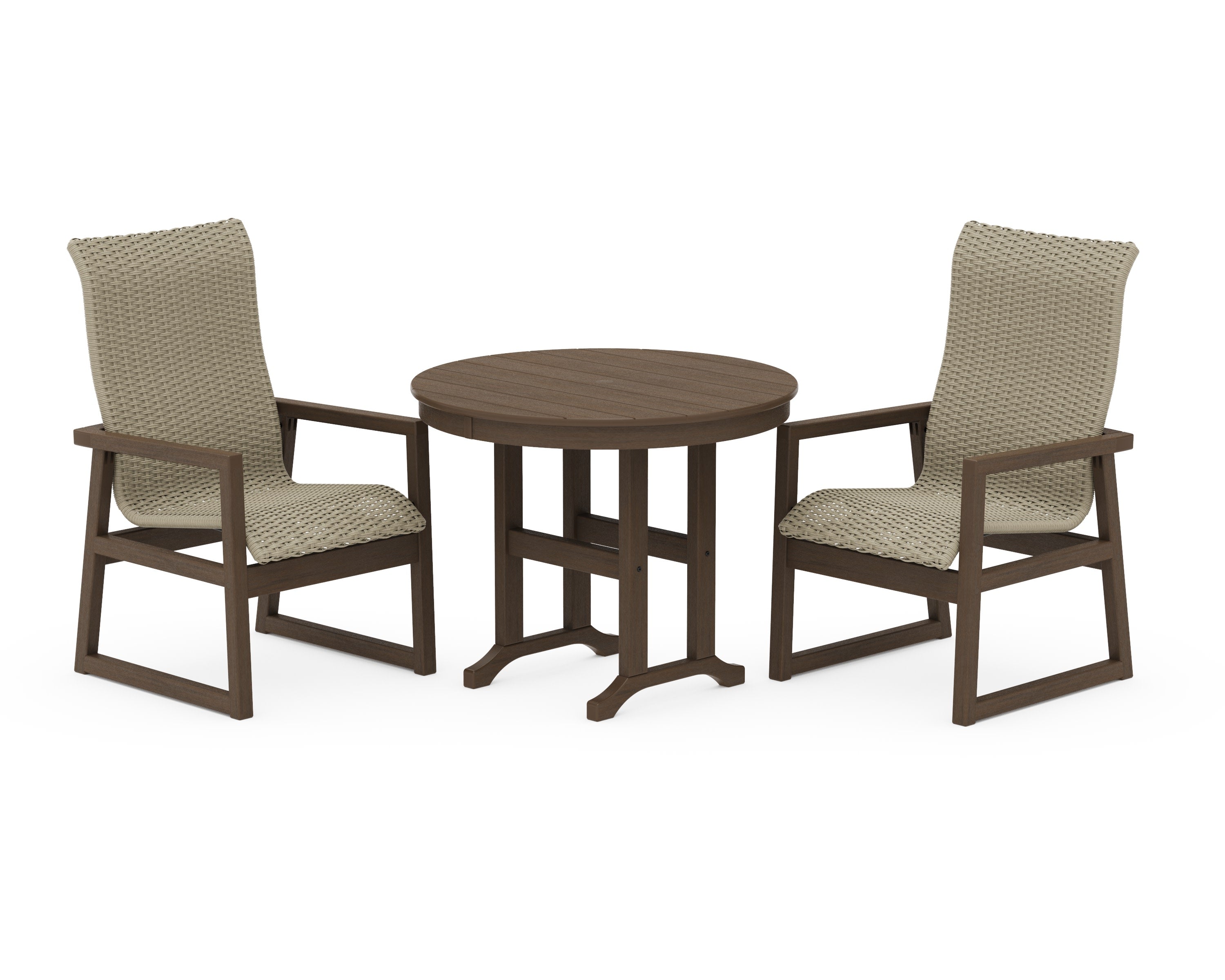 EDGE Woven Highback 3-Piece Farmhouse Dining Set in Kona / Dune Grass