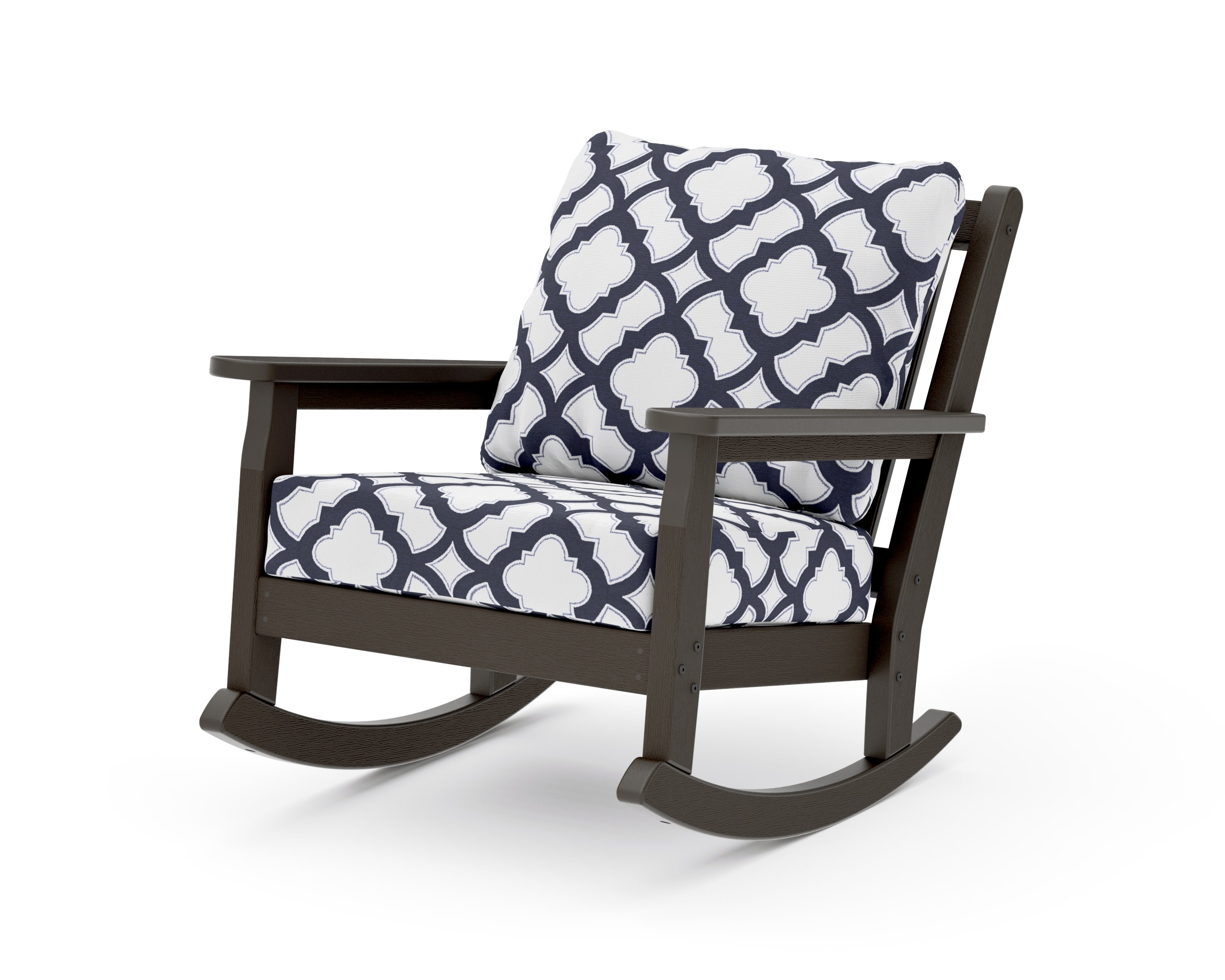 Chippendale Deep Seating Rocking Chair in Vintage Coffee / Trellis Navy