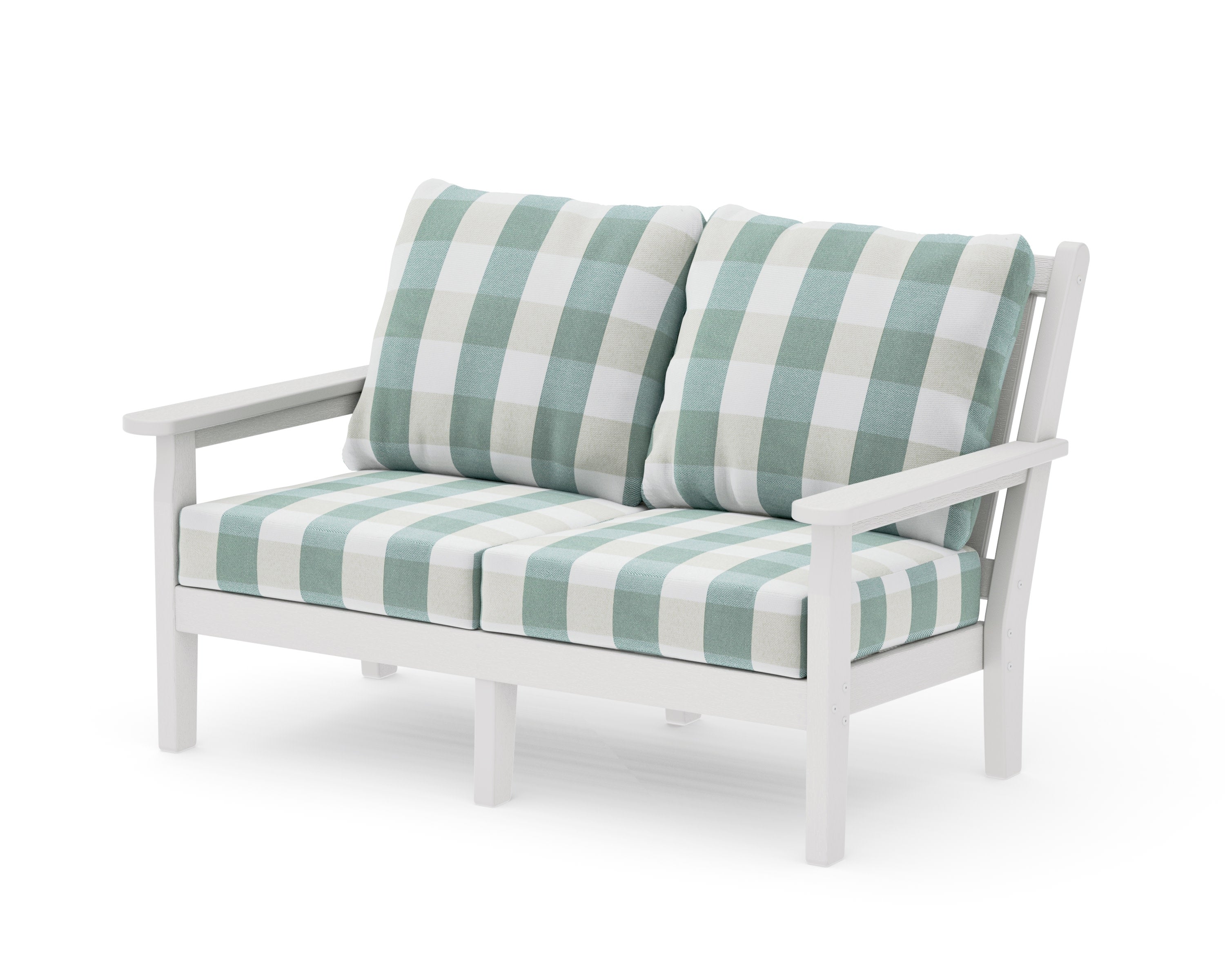 Chippendale Deep Seating Loveseat in Vintage White / Buffalo Plaid Glacier Spa