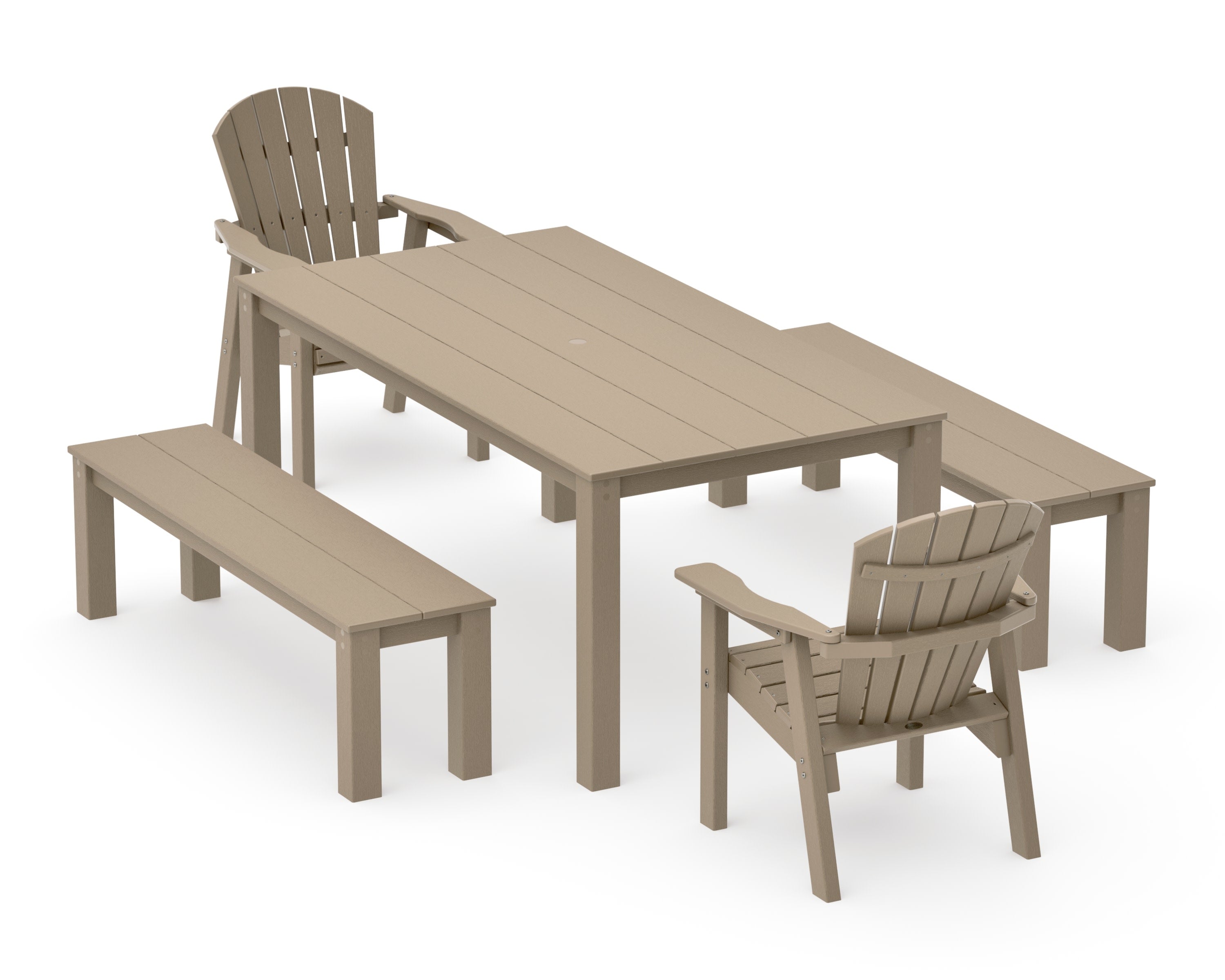 Seashell 5-Piece Parsons Dining Set with Benches in Vintage Sahara