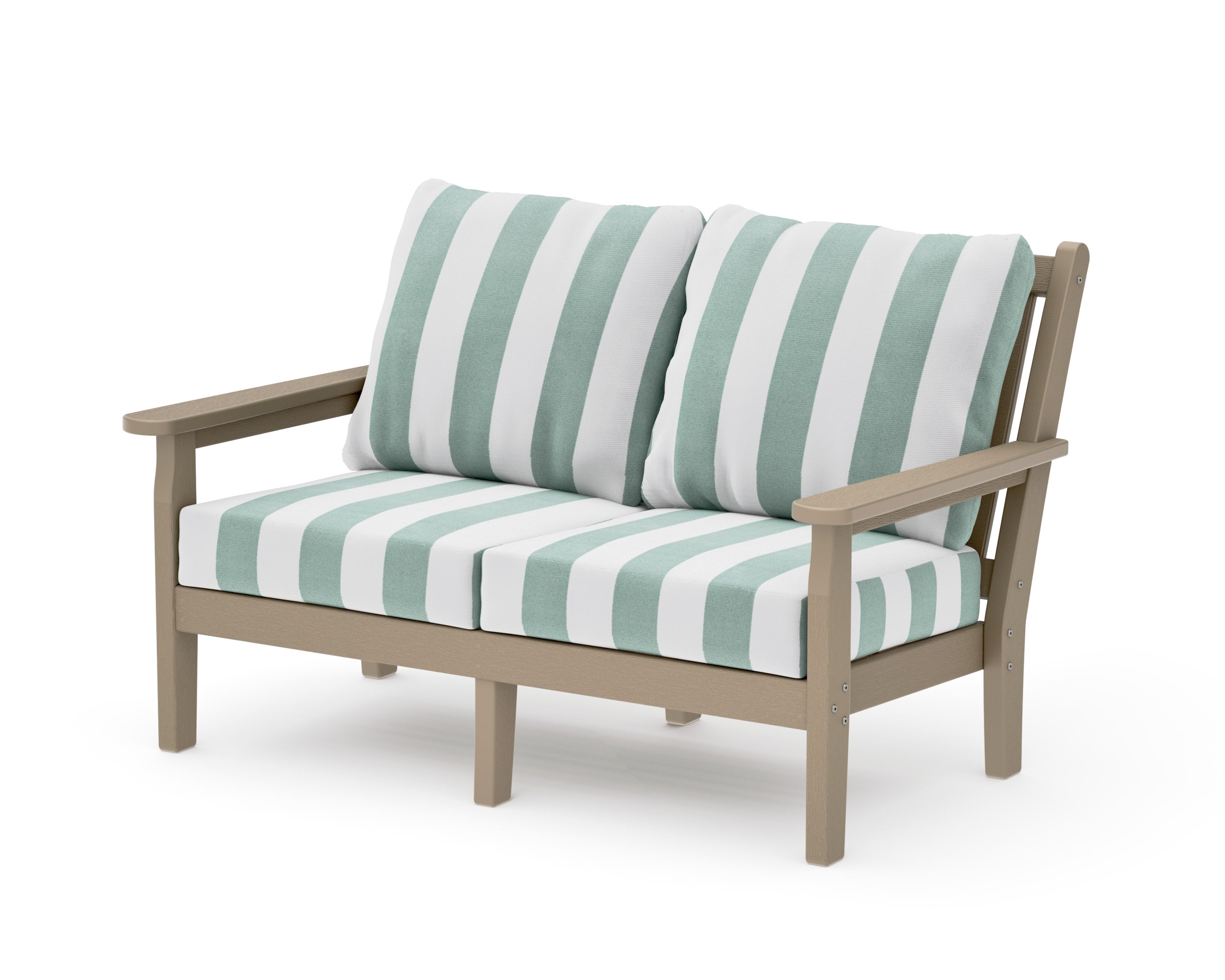 Chippendale Deep Seating Loveseat in Vintage Sahara / Cabana Stripe Glacier Spa