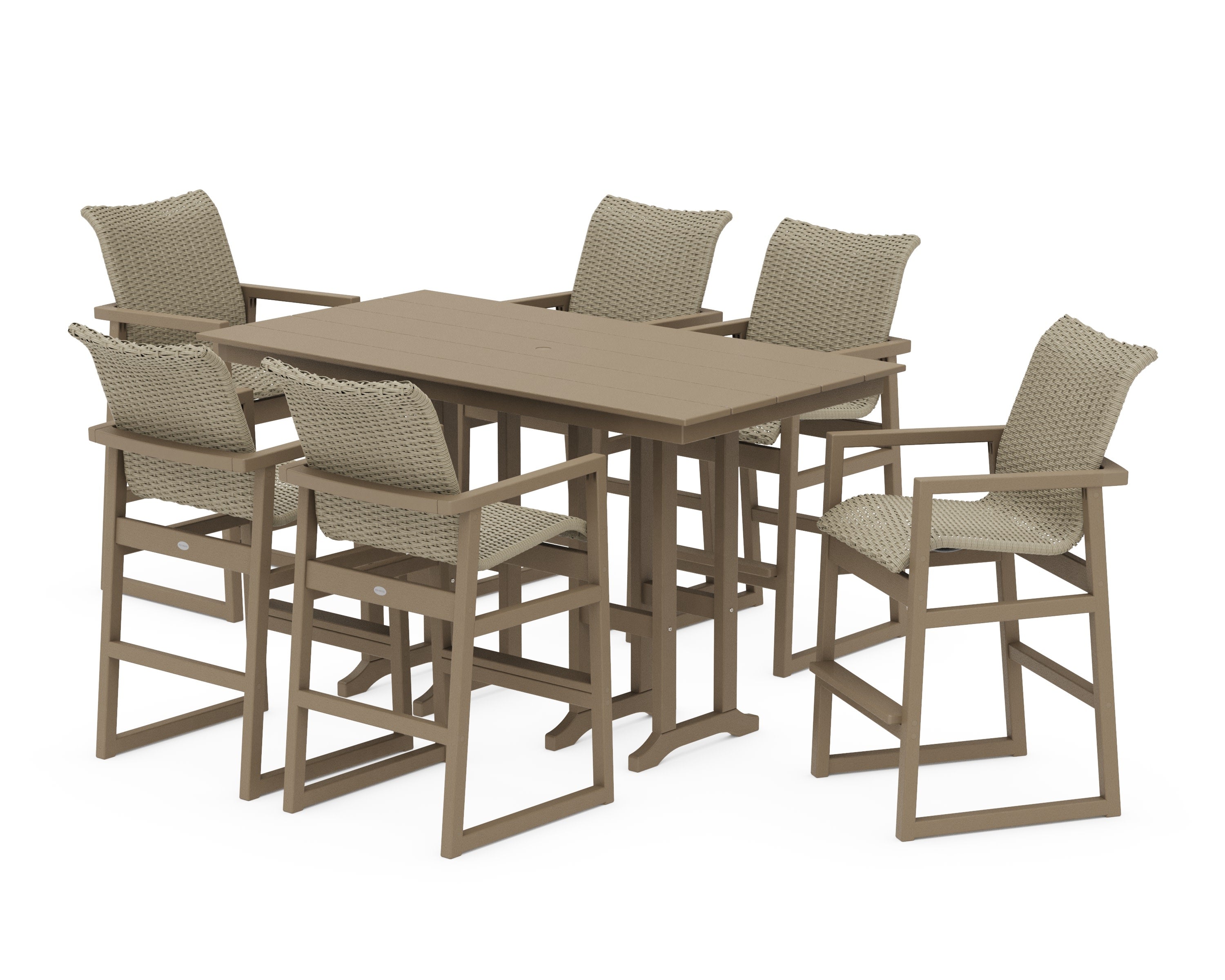EDGE Woven Arm Chair 7-Piece Farmhouse Bar Set in Vintage Sahara / Dune Grass